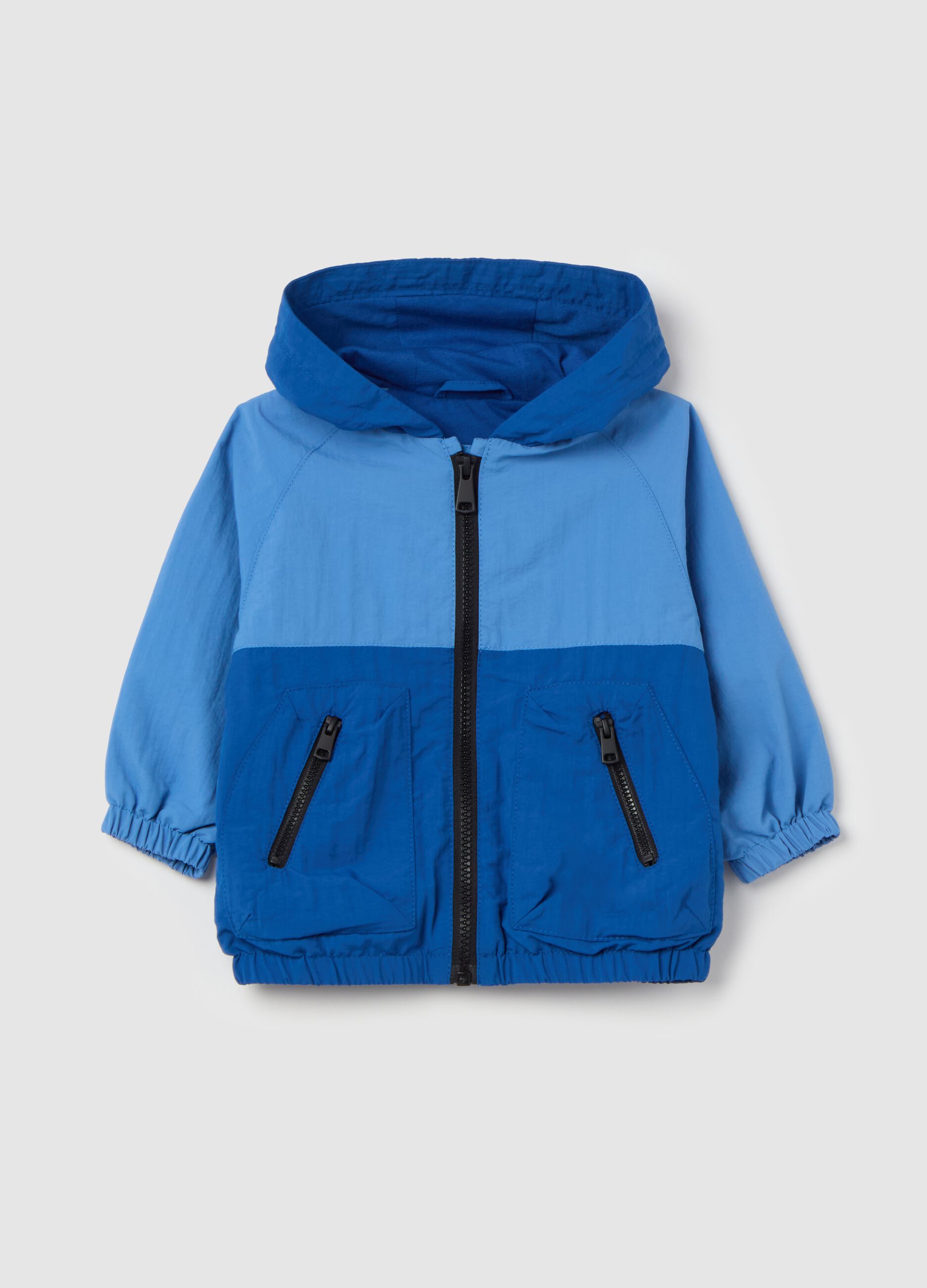 Full-zip two-tone jacket with hood