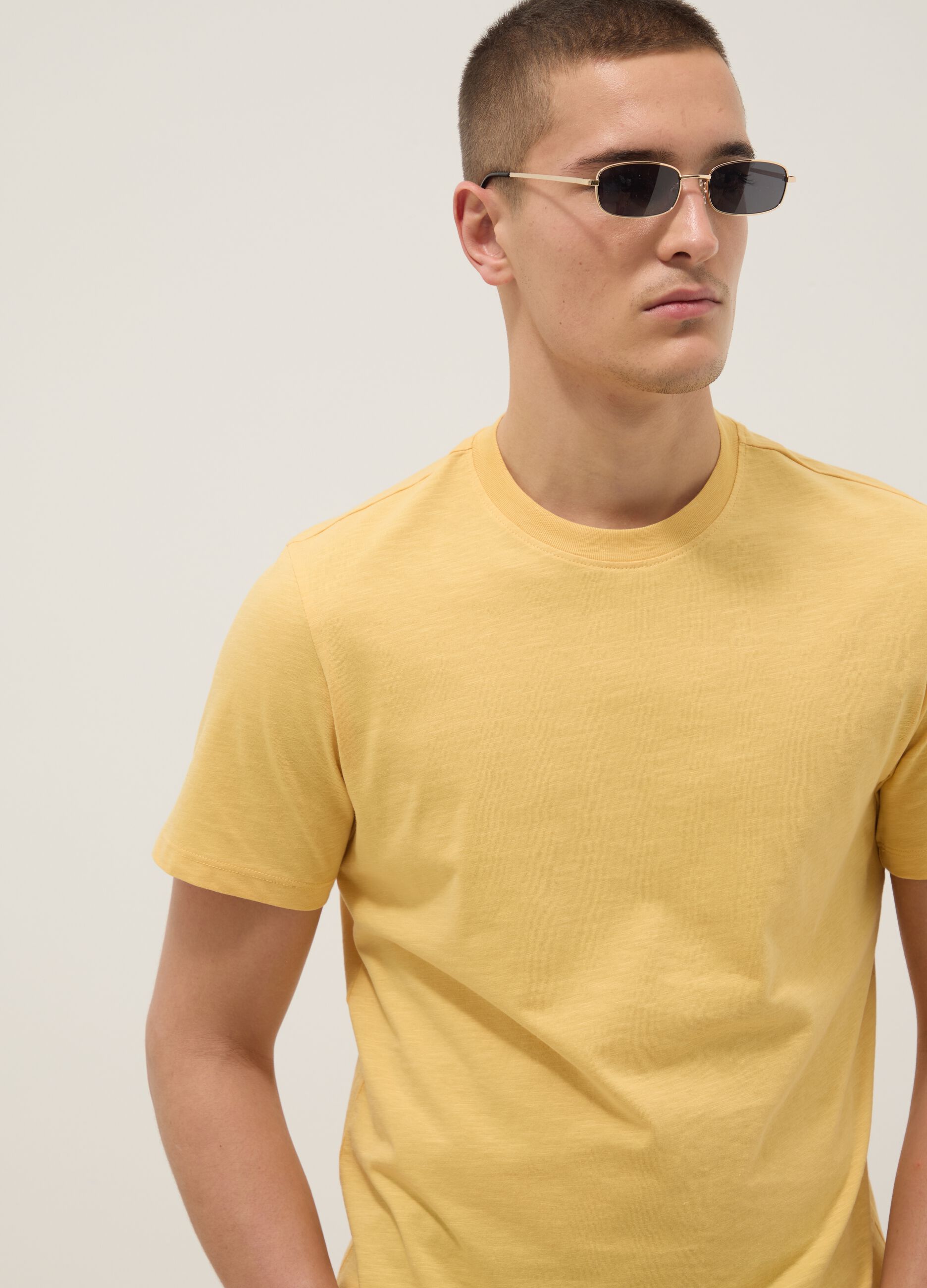 Yellow short sleeve pure cotton t-shirt regular fit