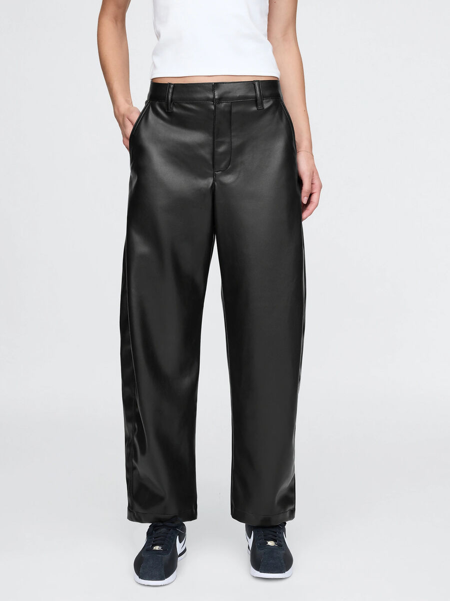 Barrel-fit shiny-effect trousers_1
