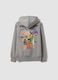 Grey hooded sweatshirt in cotton blend with One Piece print, oversized fit_5