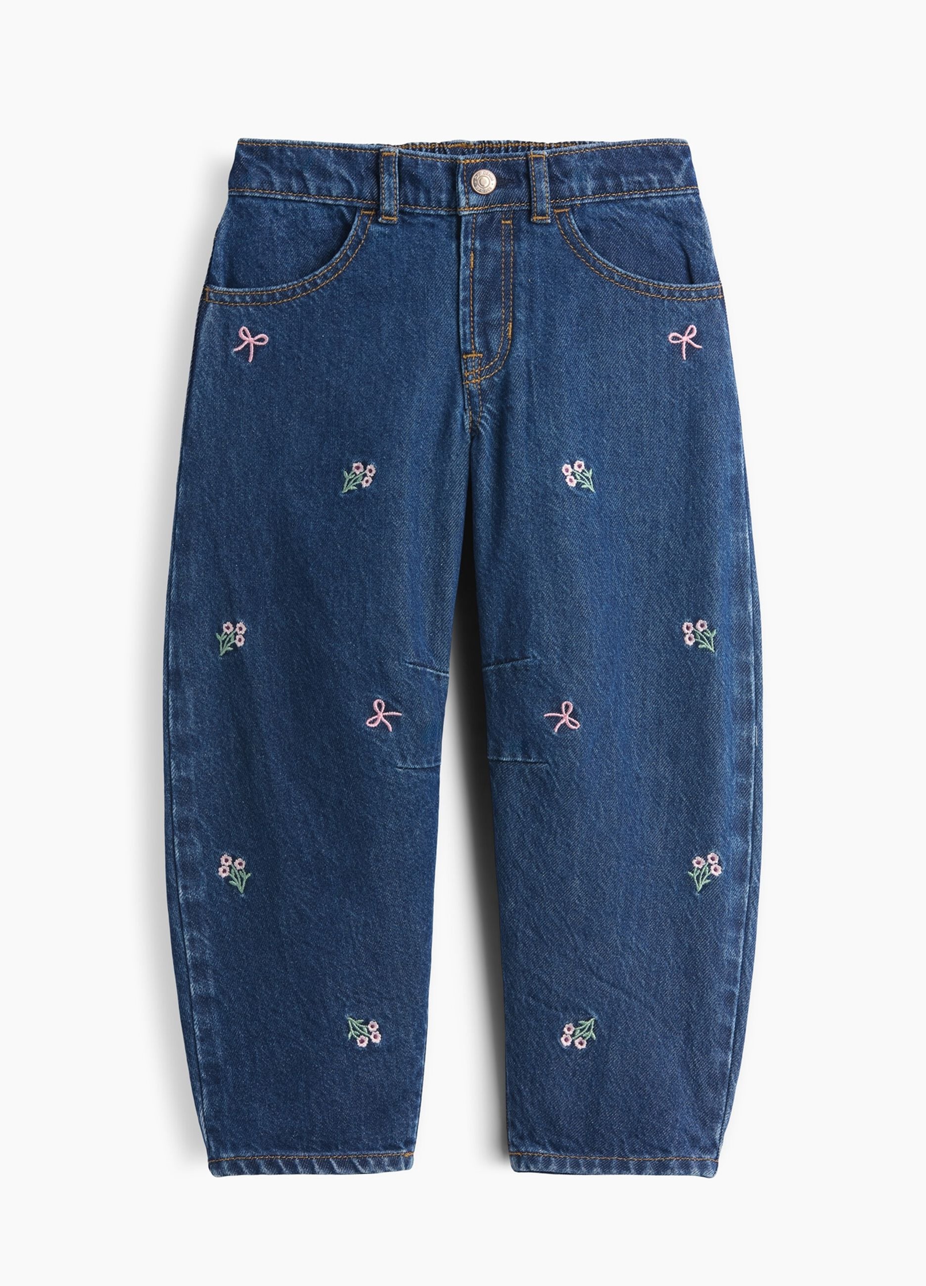 Pure cotton denim jeans with floral embroidery