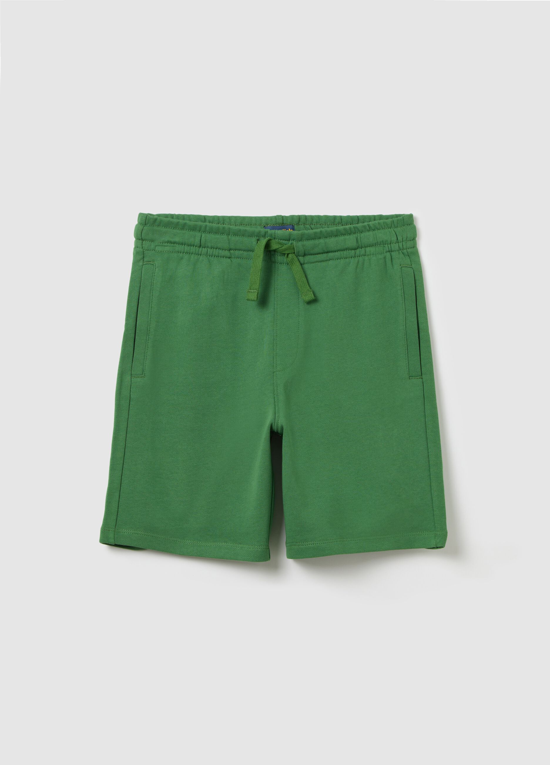Pantaloni corti da ragazzo in puro cotone verde regular fit