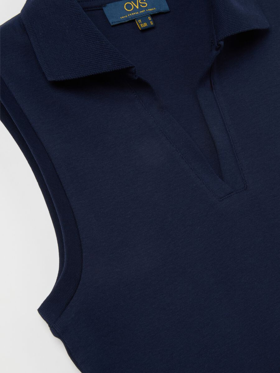 Maglia smanicata da donna in puro cotone blu slim fit_1