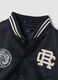 Blue varsity jacket with beige sleeves and print for boys_1