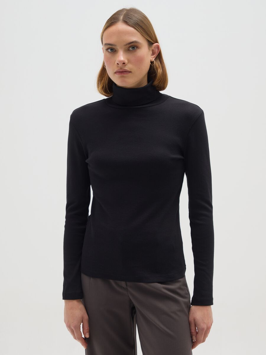 Black Cotton Blend Regular Fit Turtleneck_0
