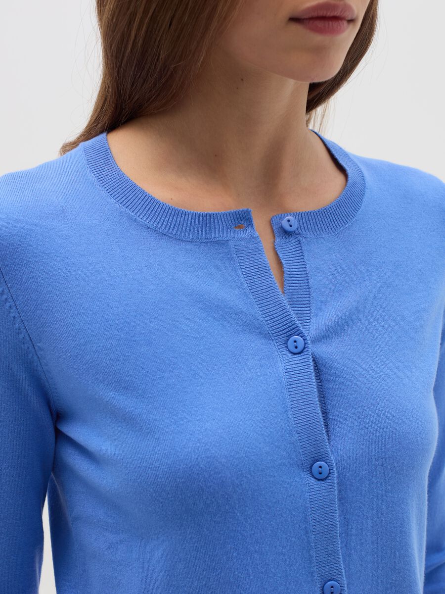 Solid colour cardigan with round neck_3
