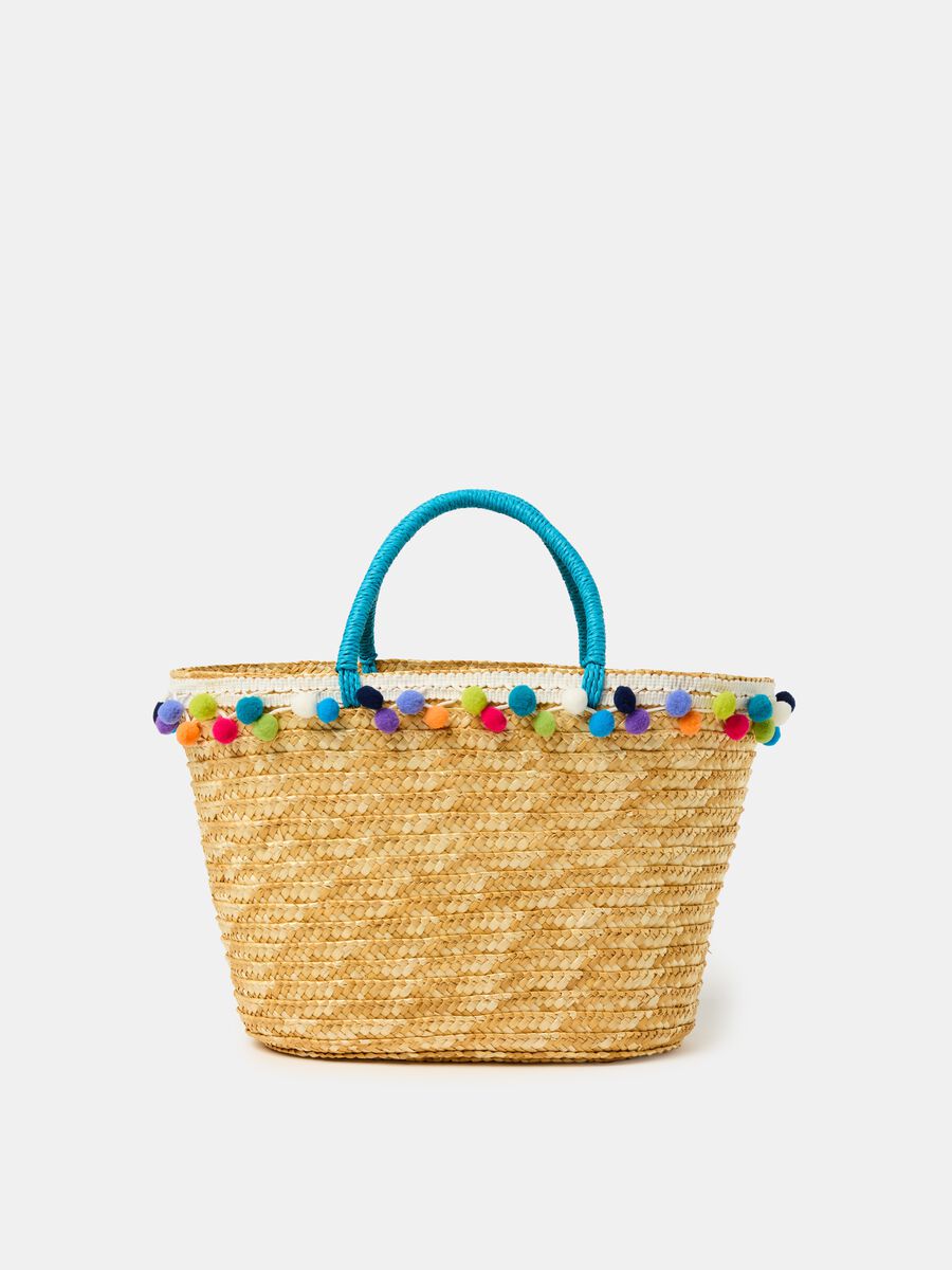 Positano straw bag with pompoms_0