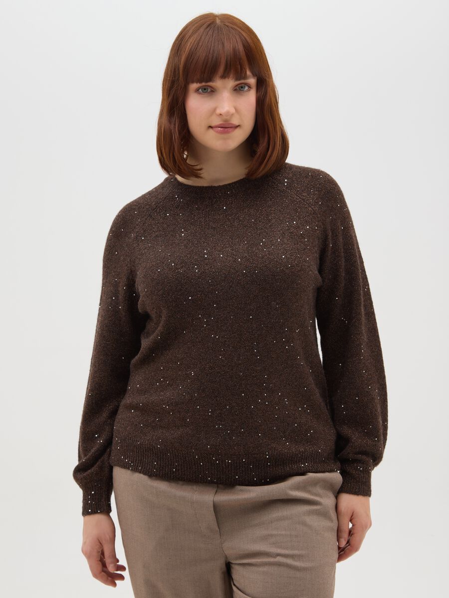 Maglione girocollo marrone effetto lurex over fit_0