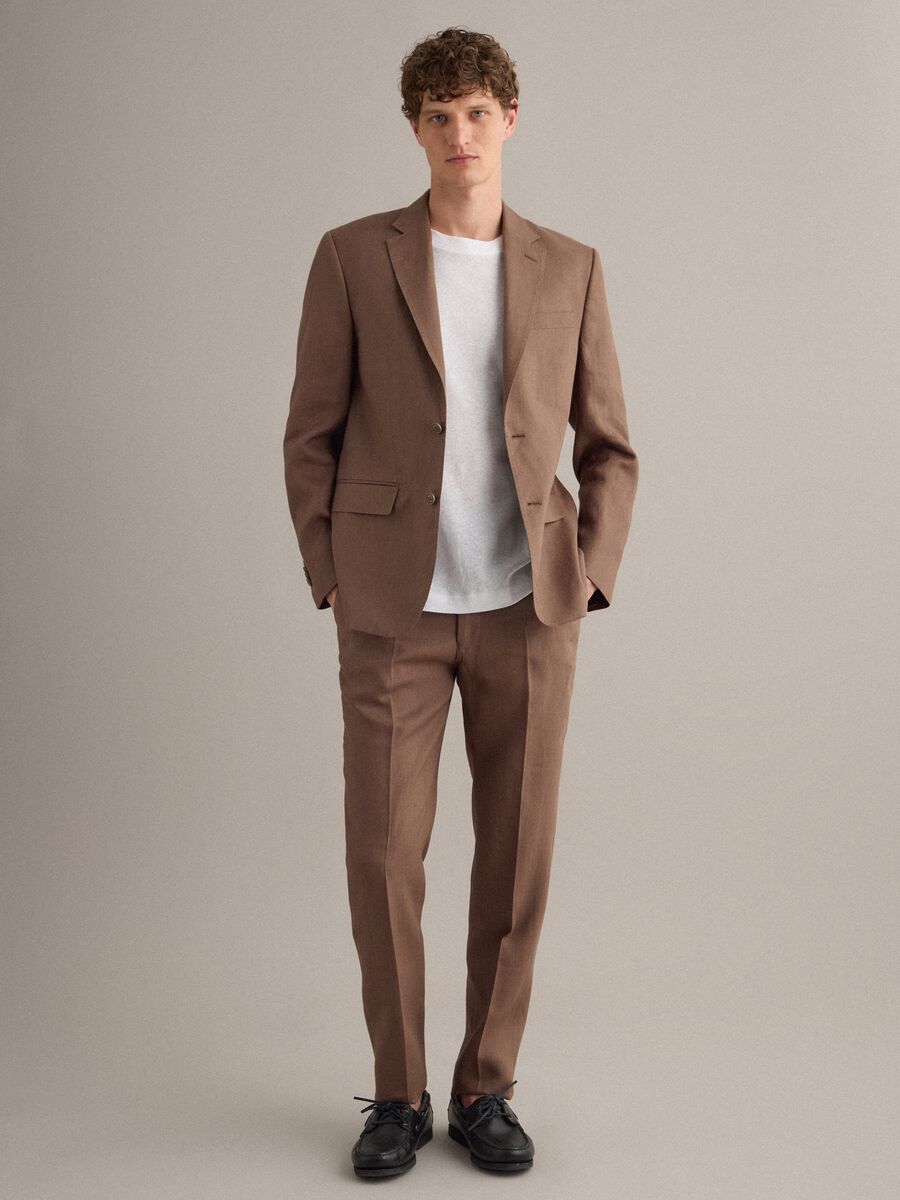 Blazer in puro lino marrone slim fit_1