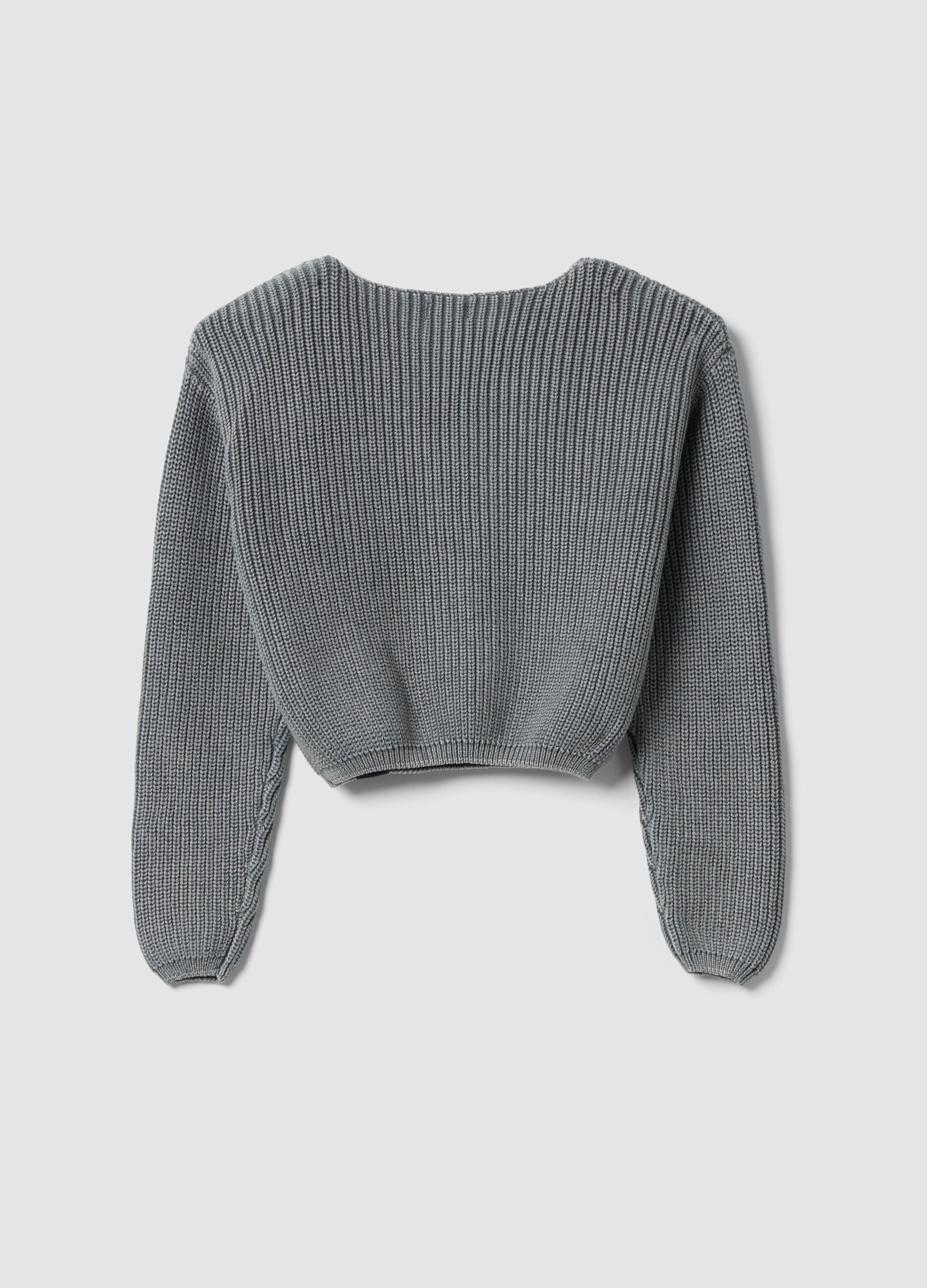 Grey ribbed pure cotton boat-neck top for girls