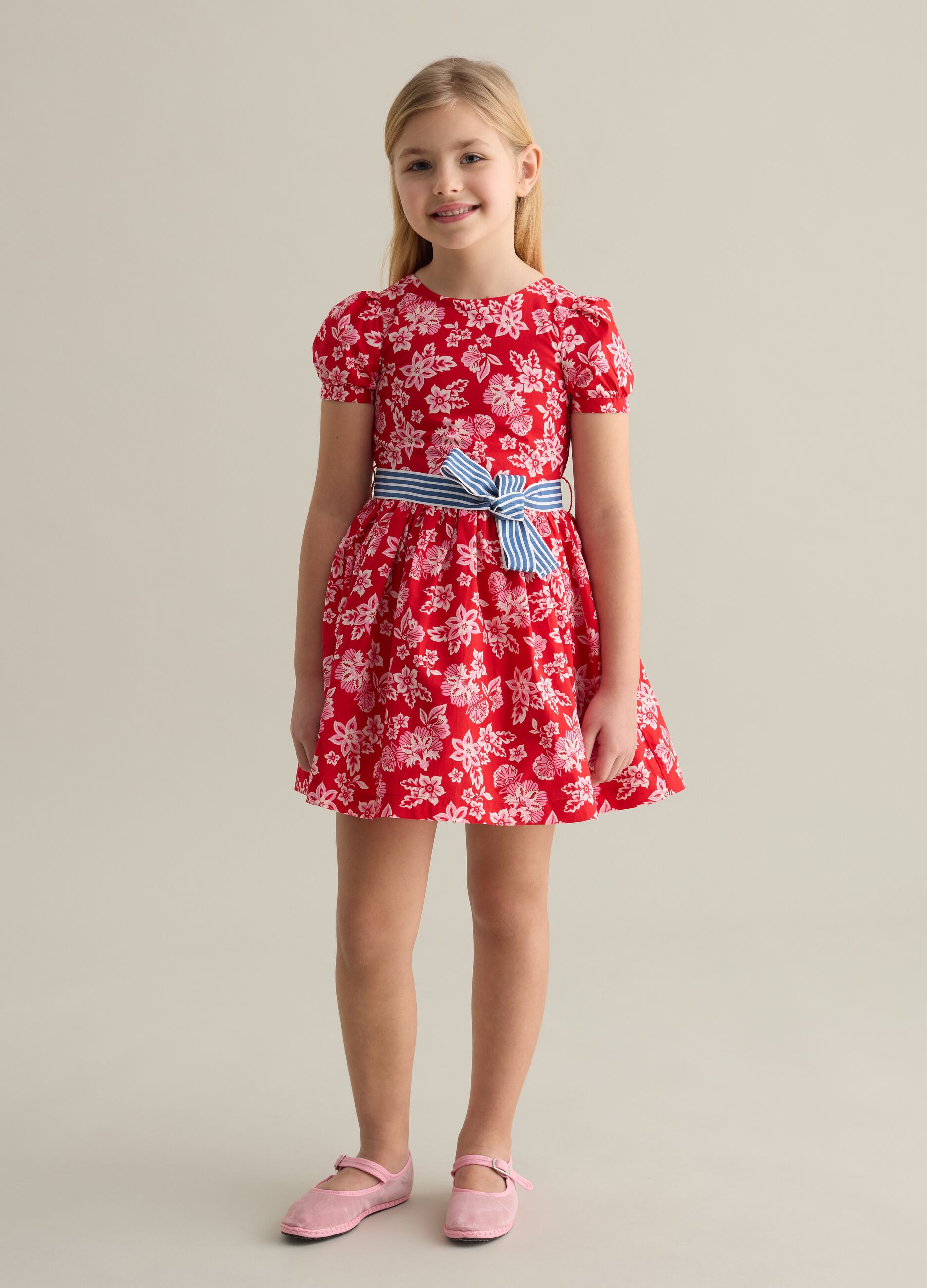 Floral dress with striped belt