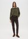 Dark green sweater with round neckline and contrast trim_0