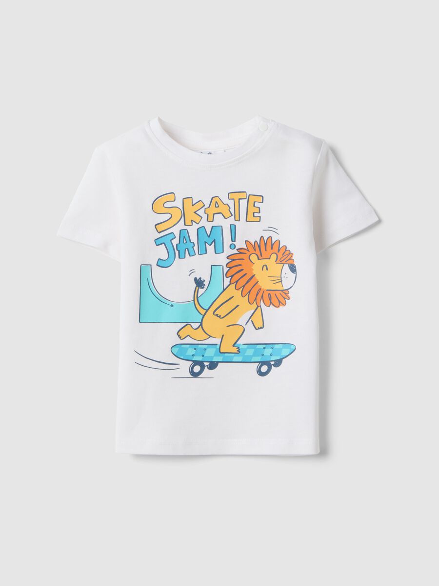 T-shirt in puro cotone bianca da bimbo regular fit con stampa skater_0