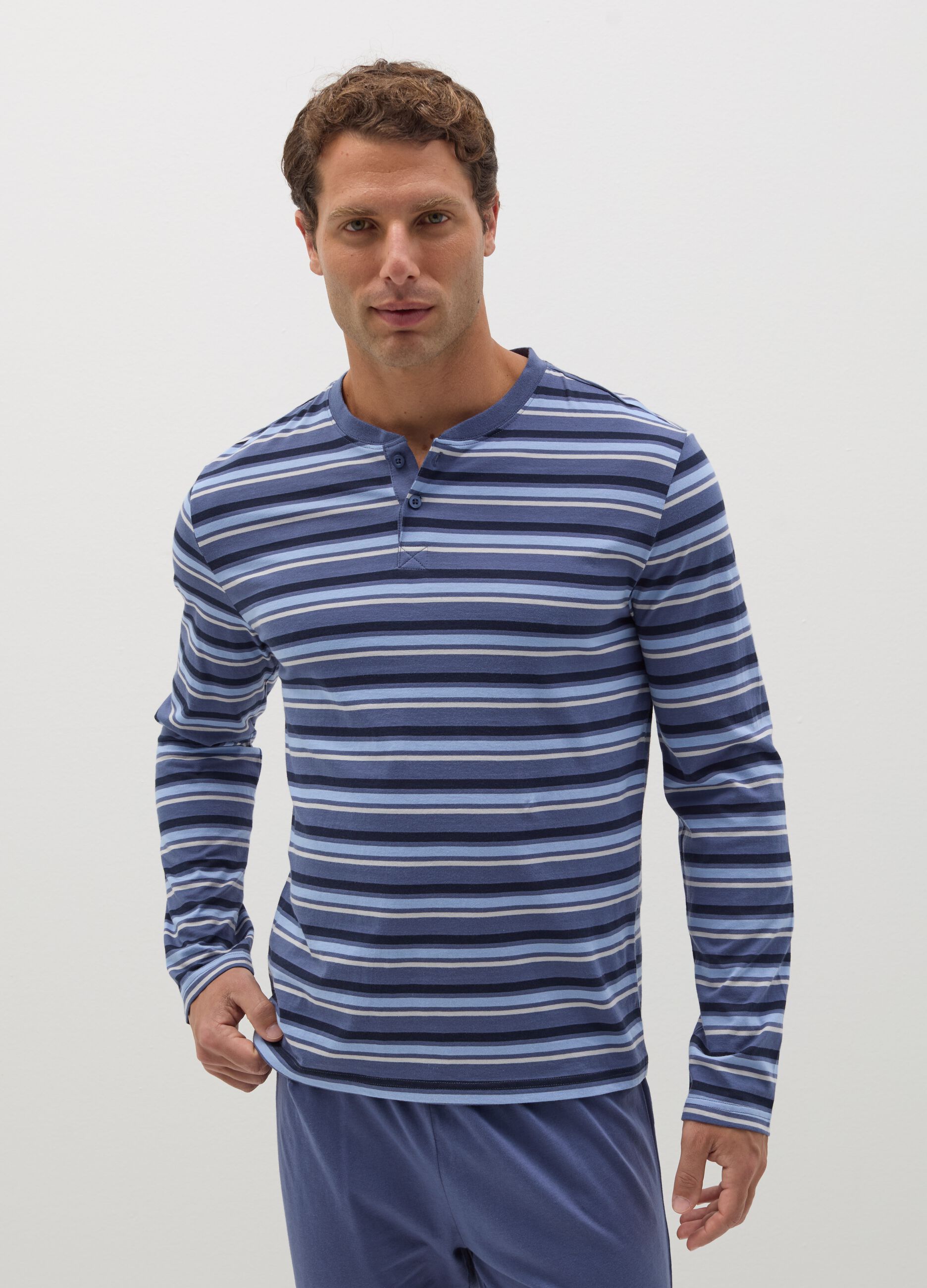 Long pyjamas with granddad neckline