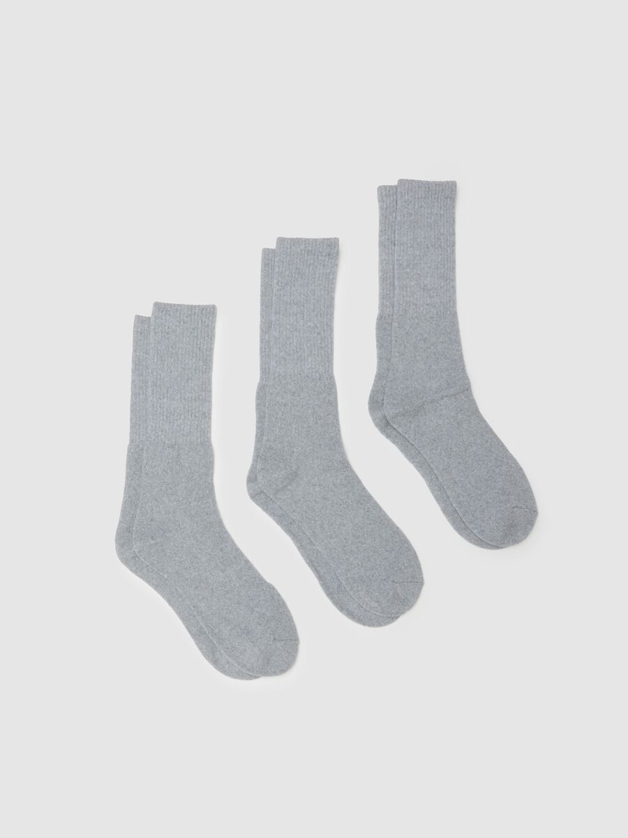 Set of long grey cotton-blend socks tripack_0