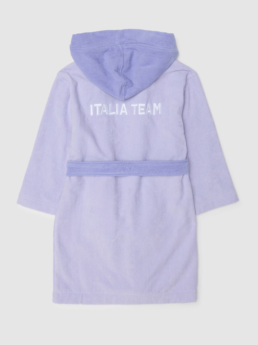 Purple hooded bathrobe for girls in pure cotton with print_1