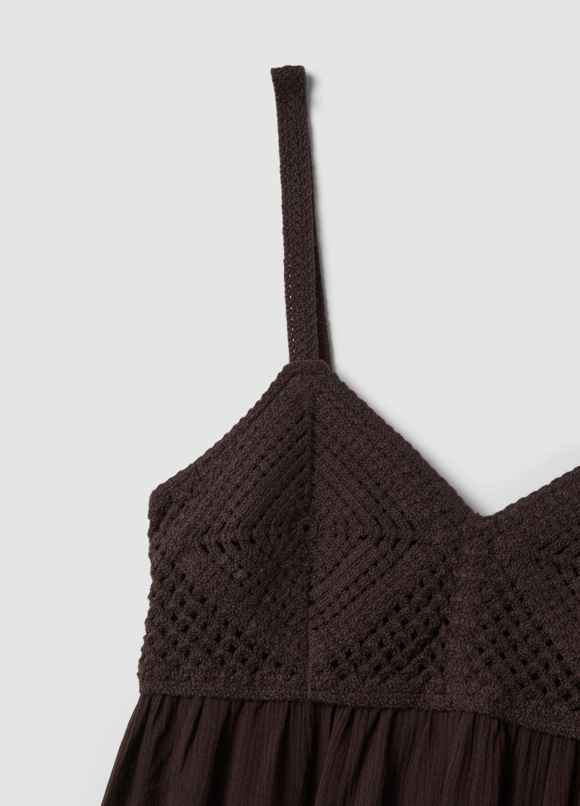 Brown pure viscose crochet tank top, regular fit