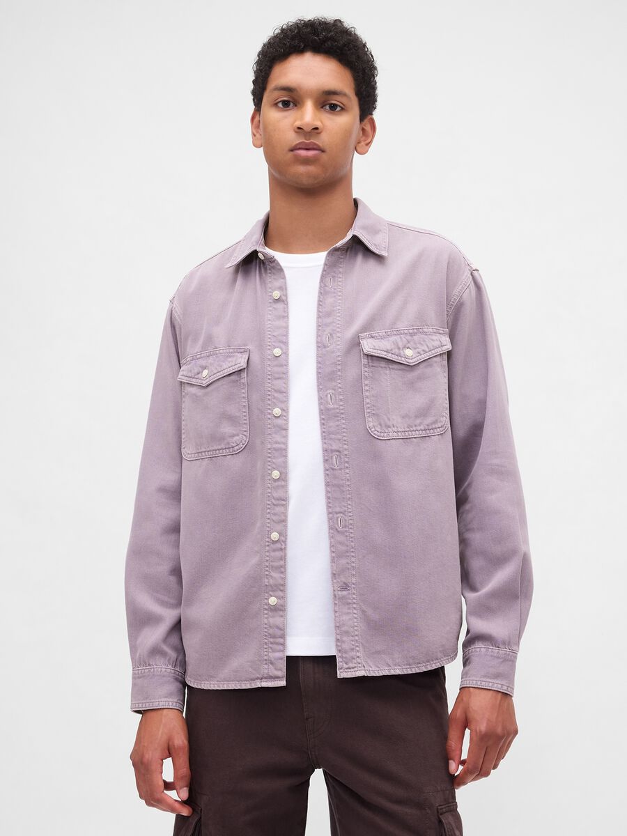 Long-sleeved purple shirt in cotton and Lyocell blend_0