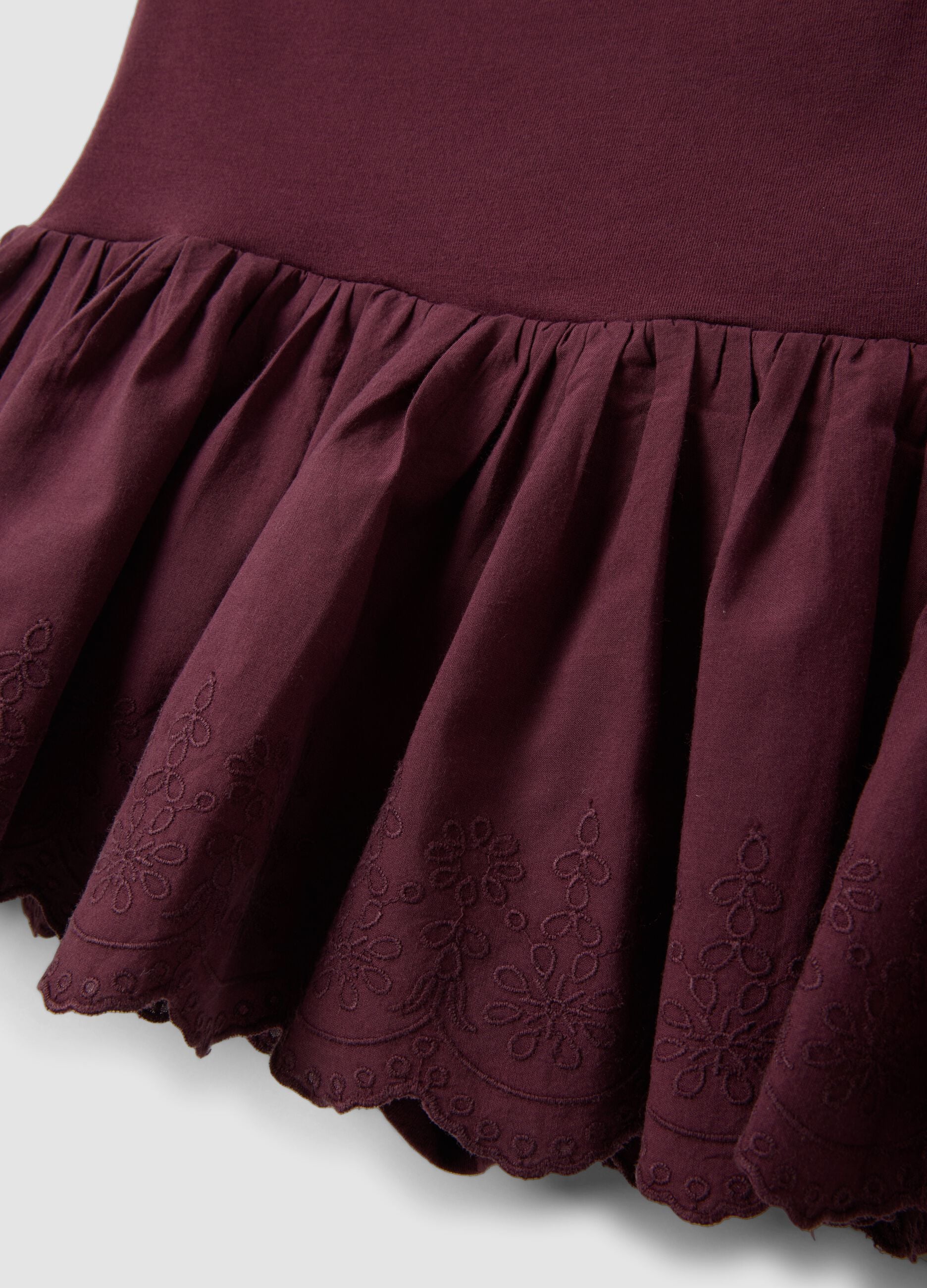 Purple pure cotton mini skirt with embroidered ruffle