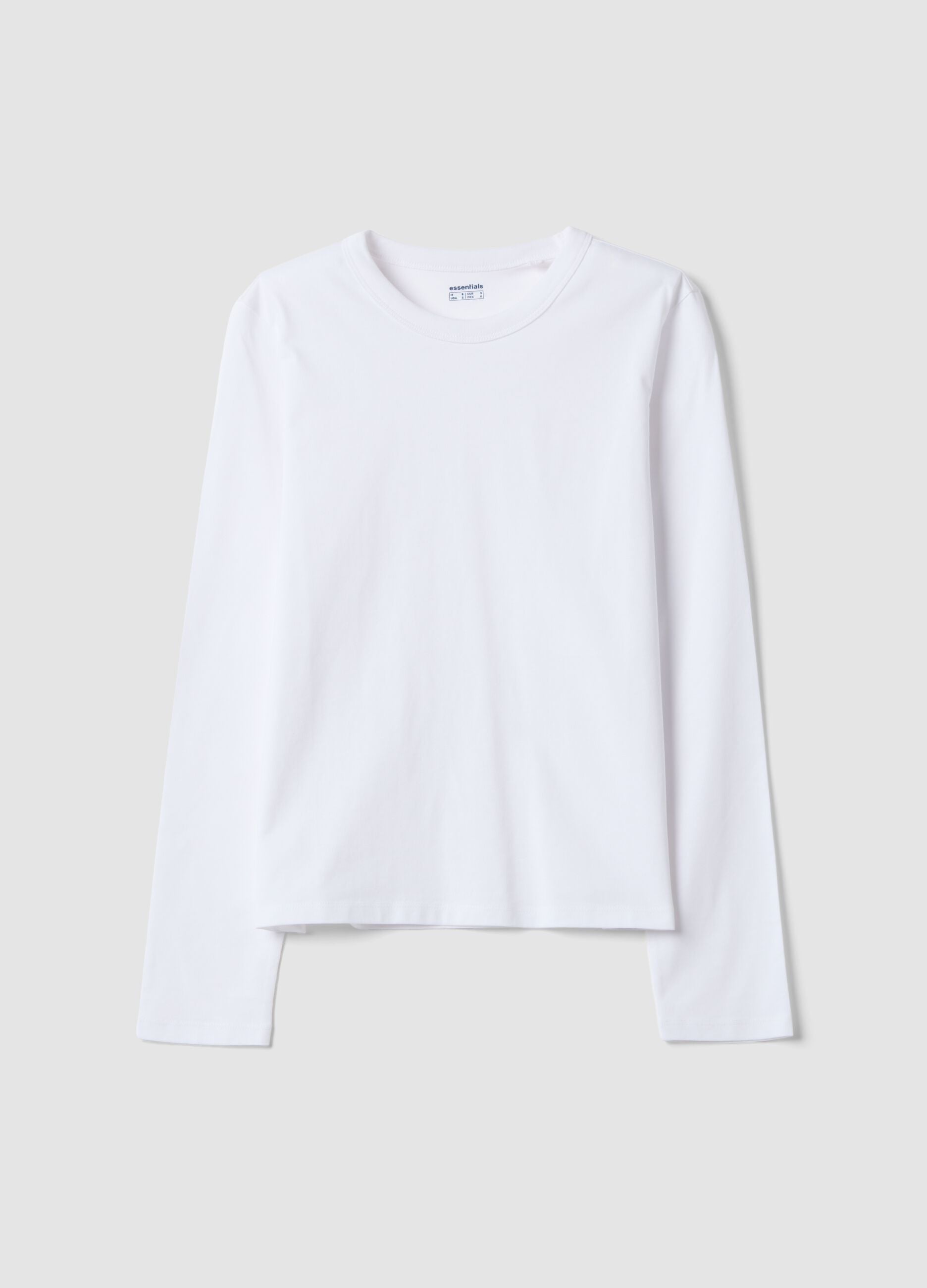 T-shirt bianca in jersey di puro cotone a maniche lunghe regular fit