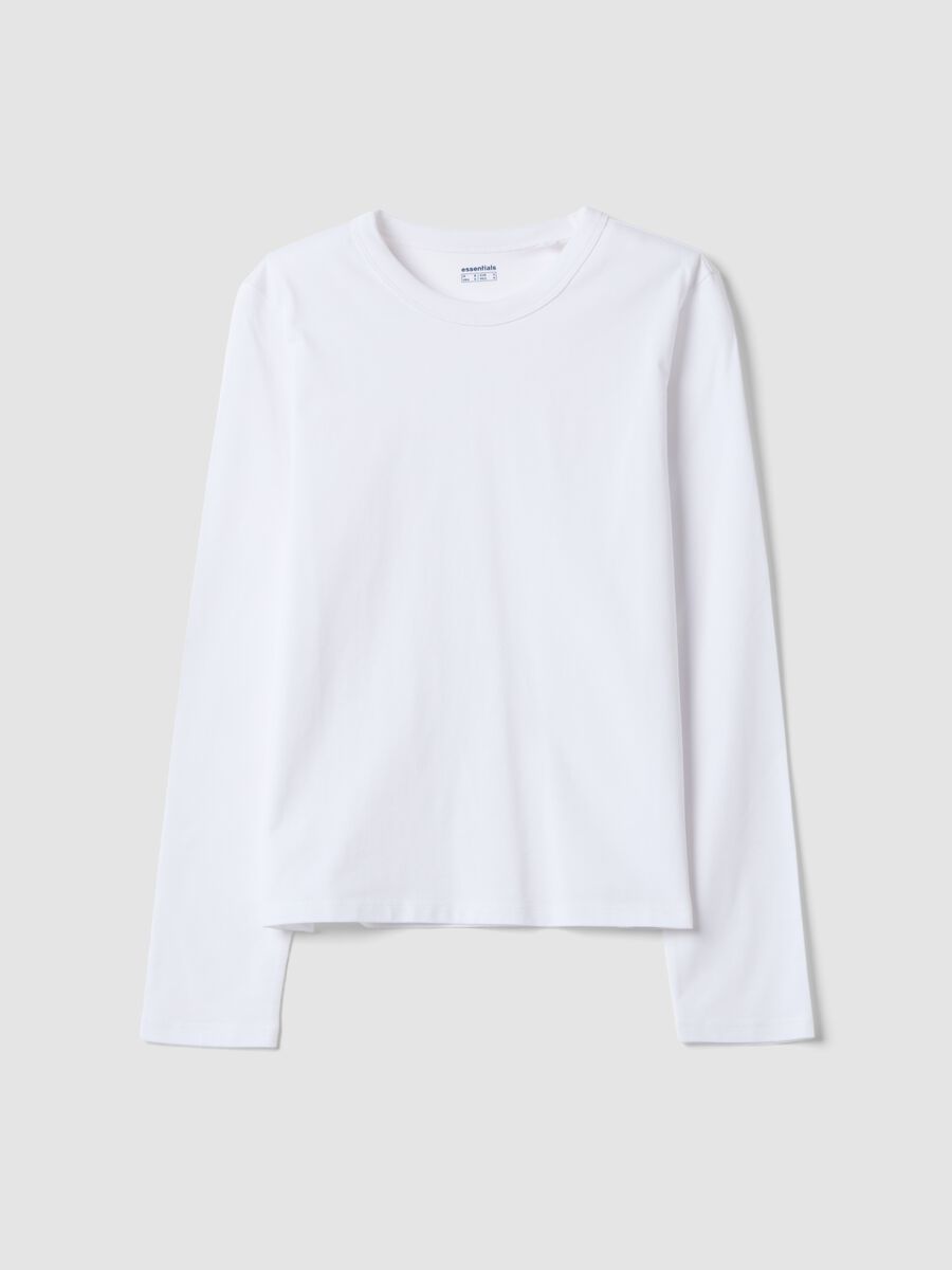 T-shirt bianca in jersey di puro cotone a maniche lunghe regular fit_0