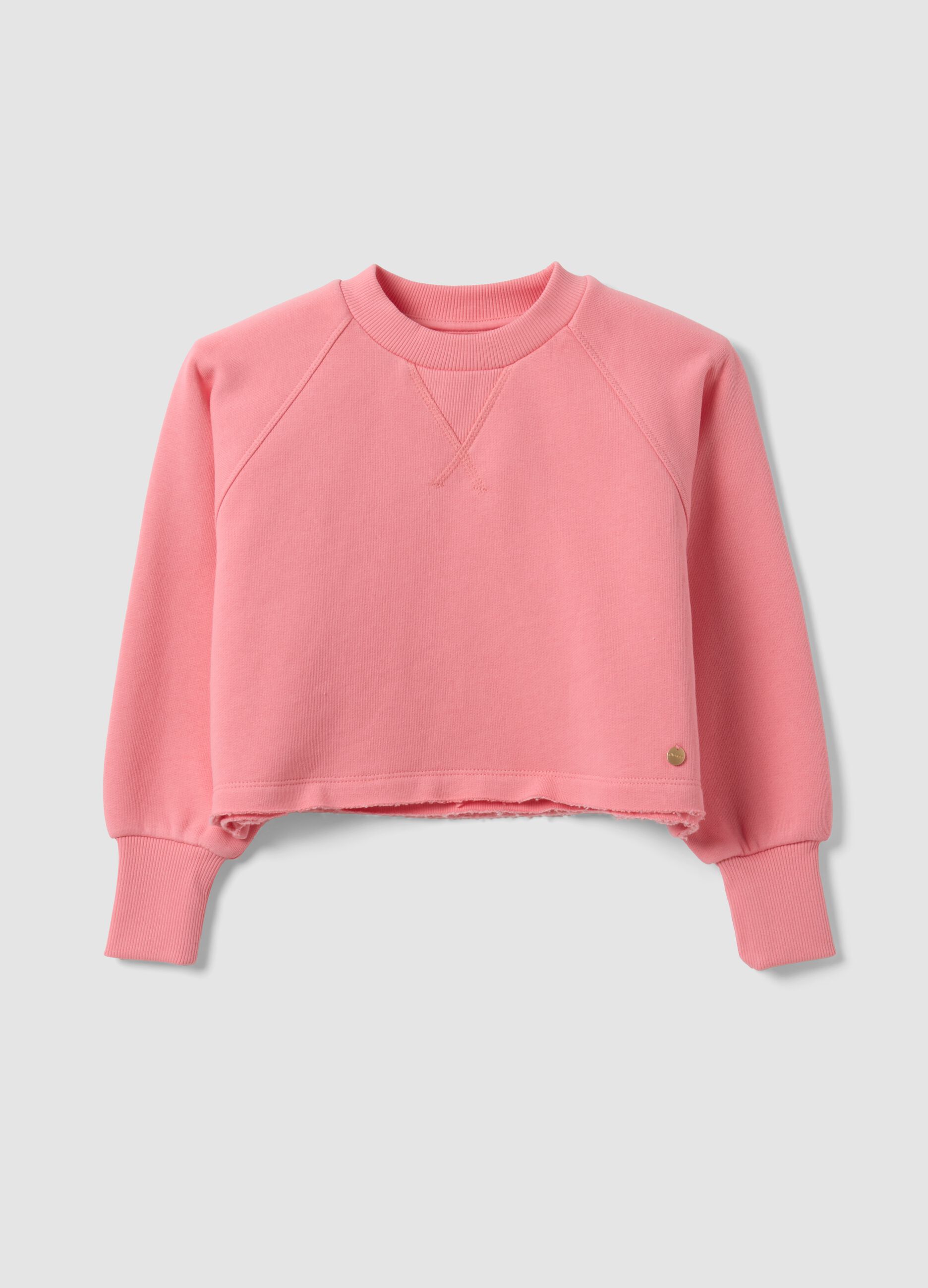 Pink cropped cotton-blend crew-neck sweatshirt, relaxed fit for girls