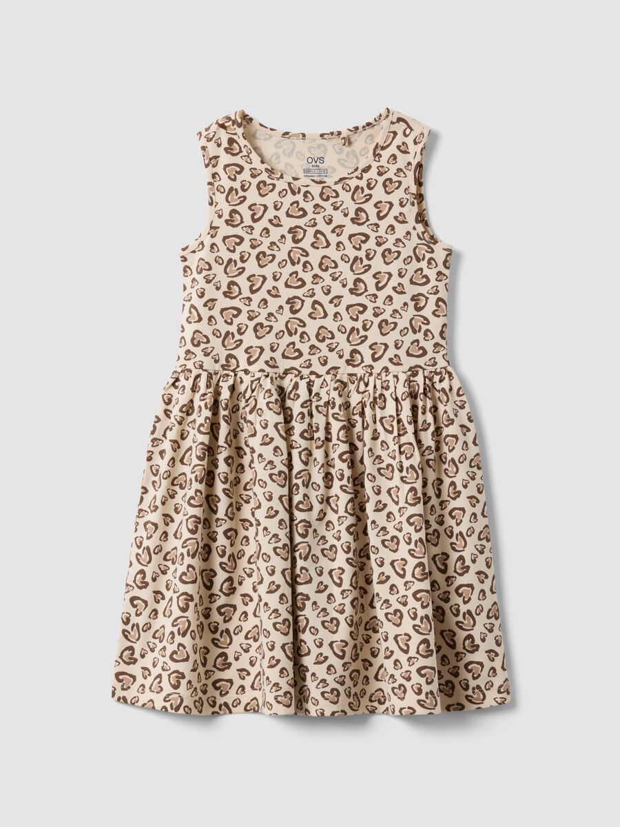 Beige pure cotton mini dress with heart print_0