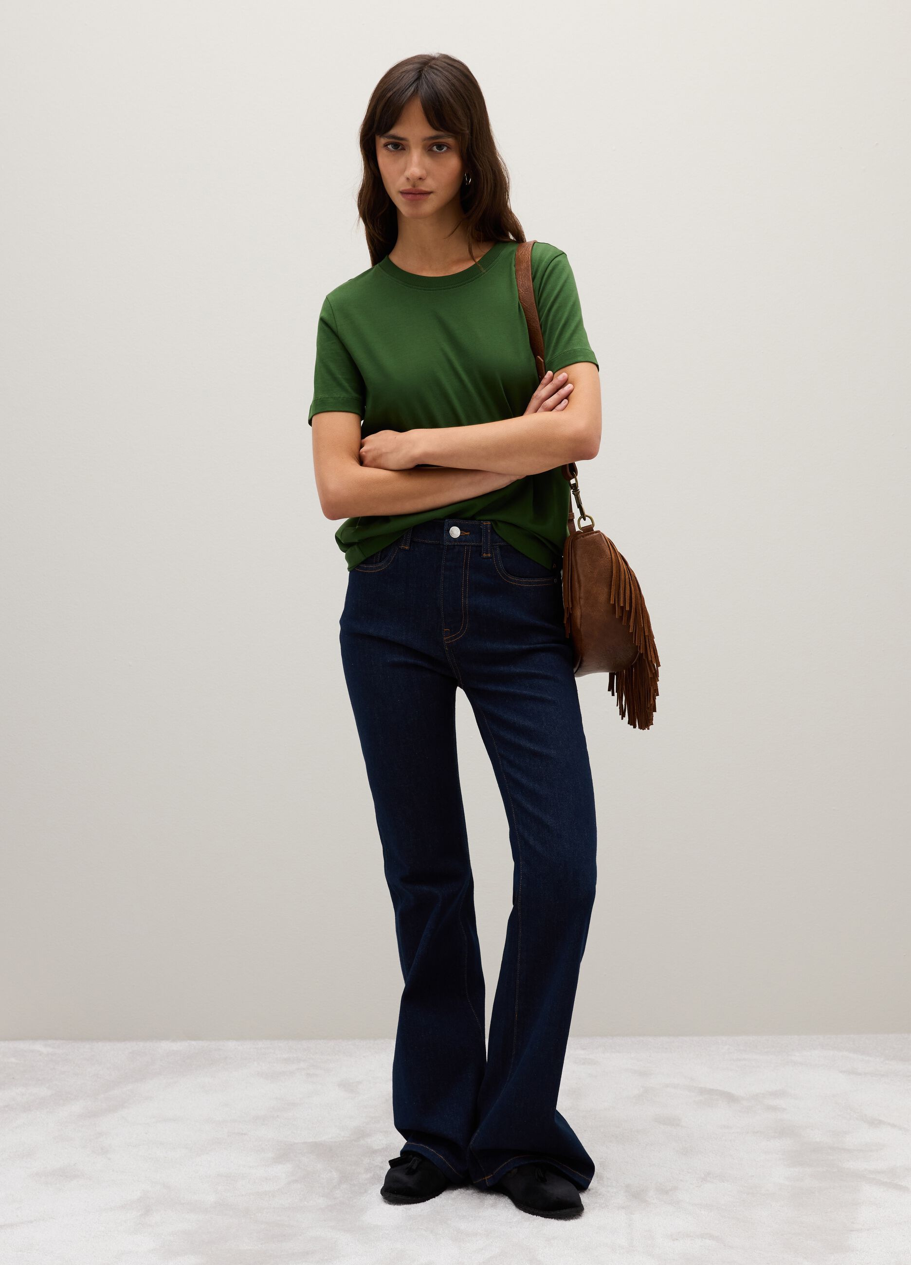 Green pure cotton regular fit T-shirt