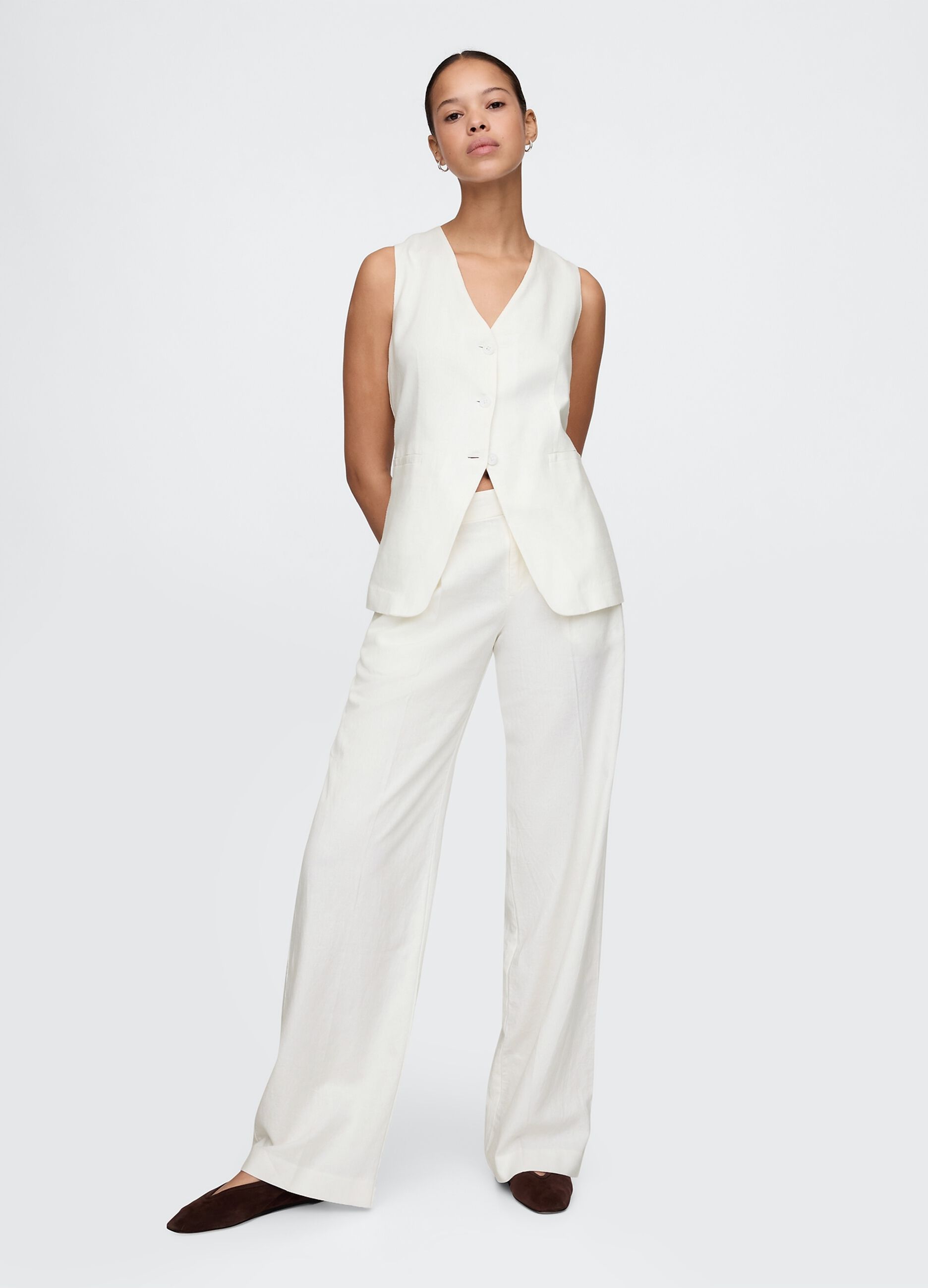 White Linen and Viscose Vest