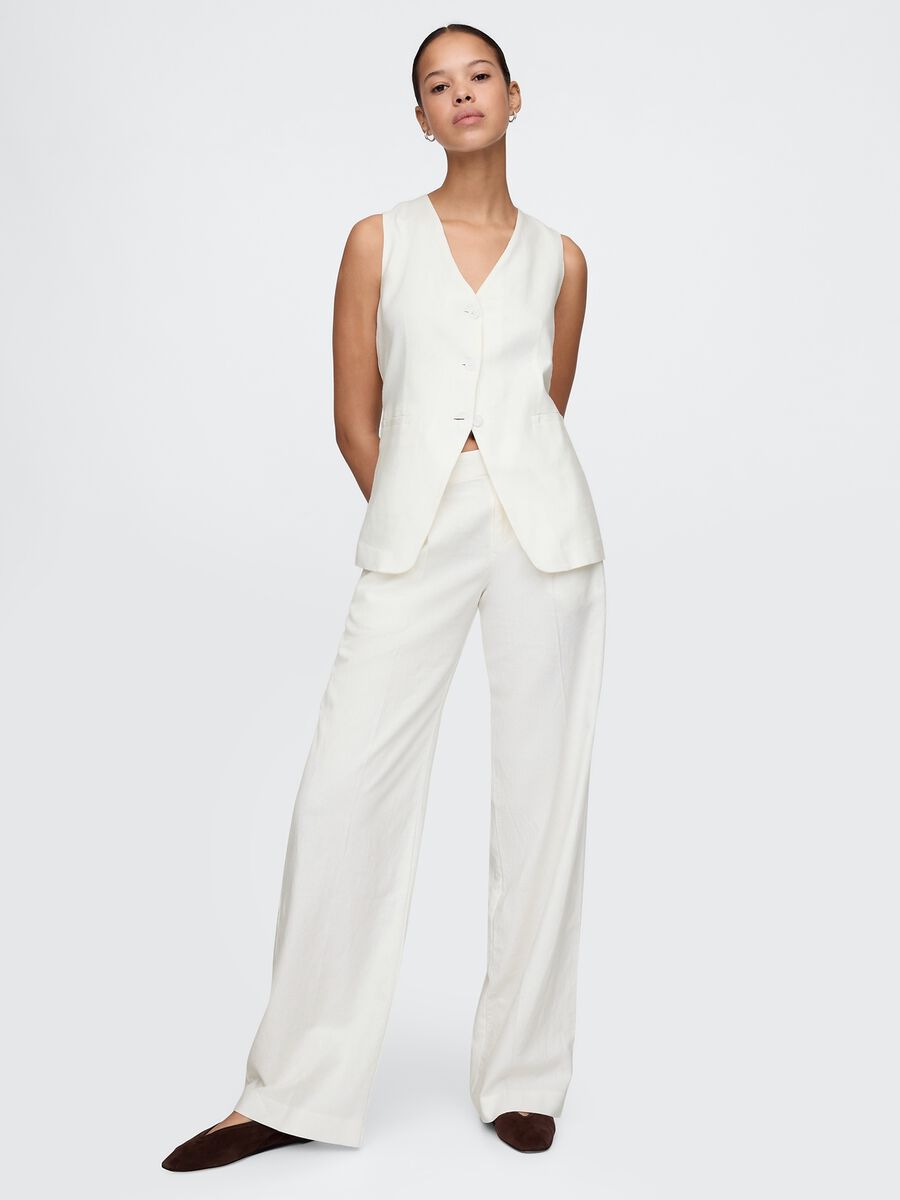 White Linen and Viscose Vest_1