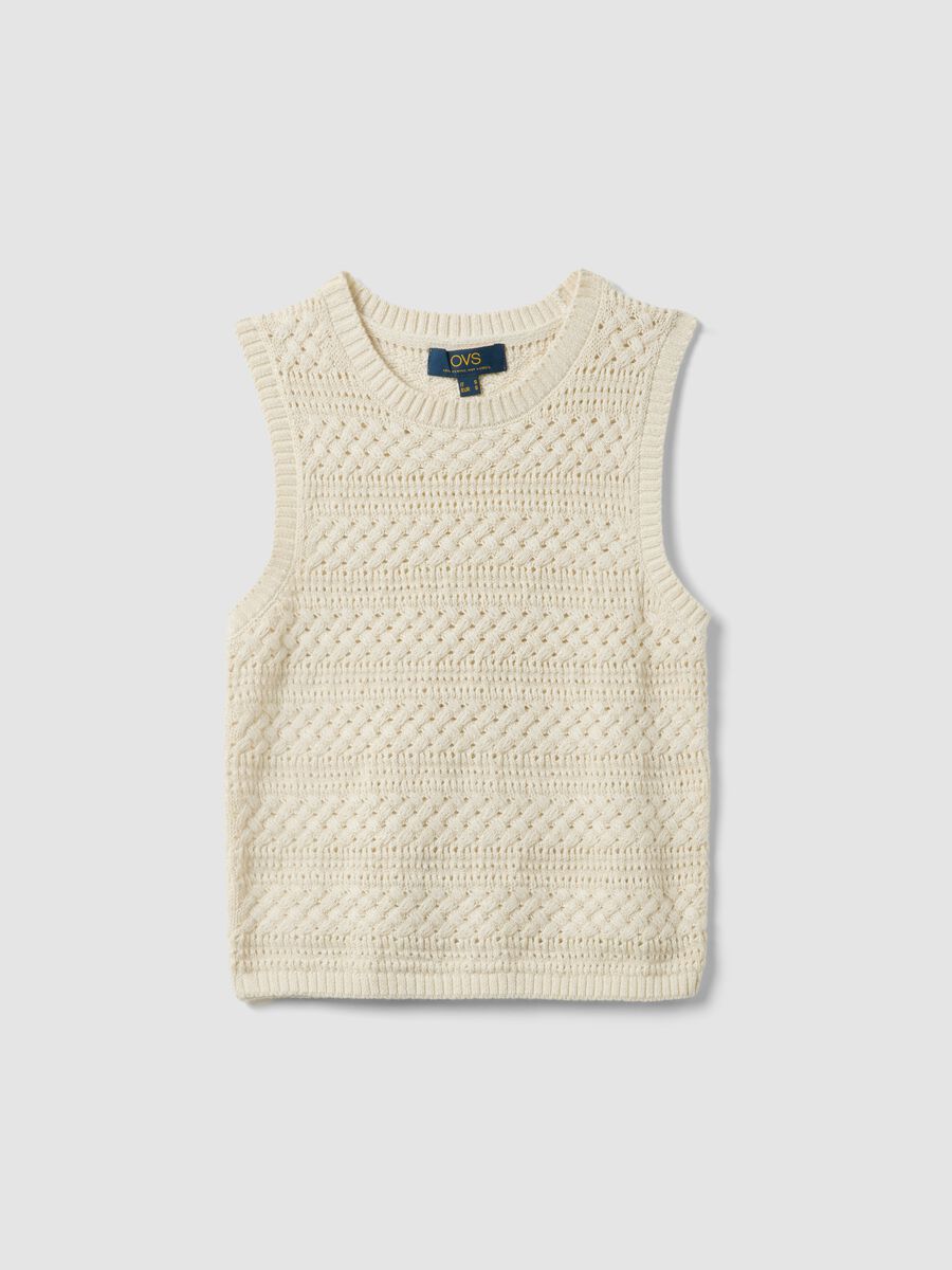 White cotton-blend regular-fit tank top with openwork texture_4