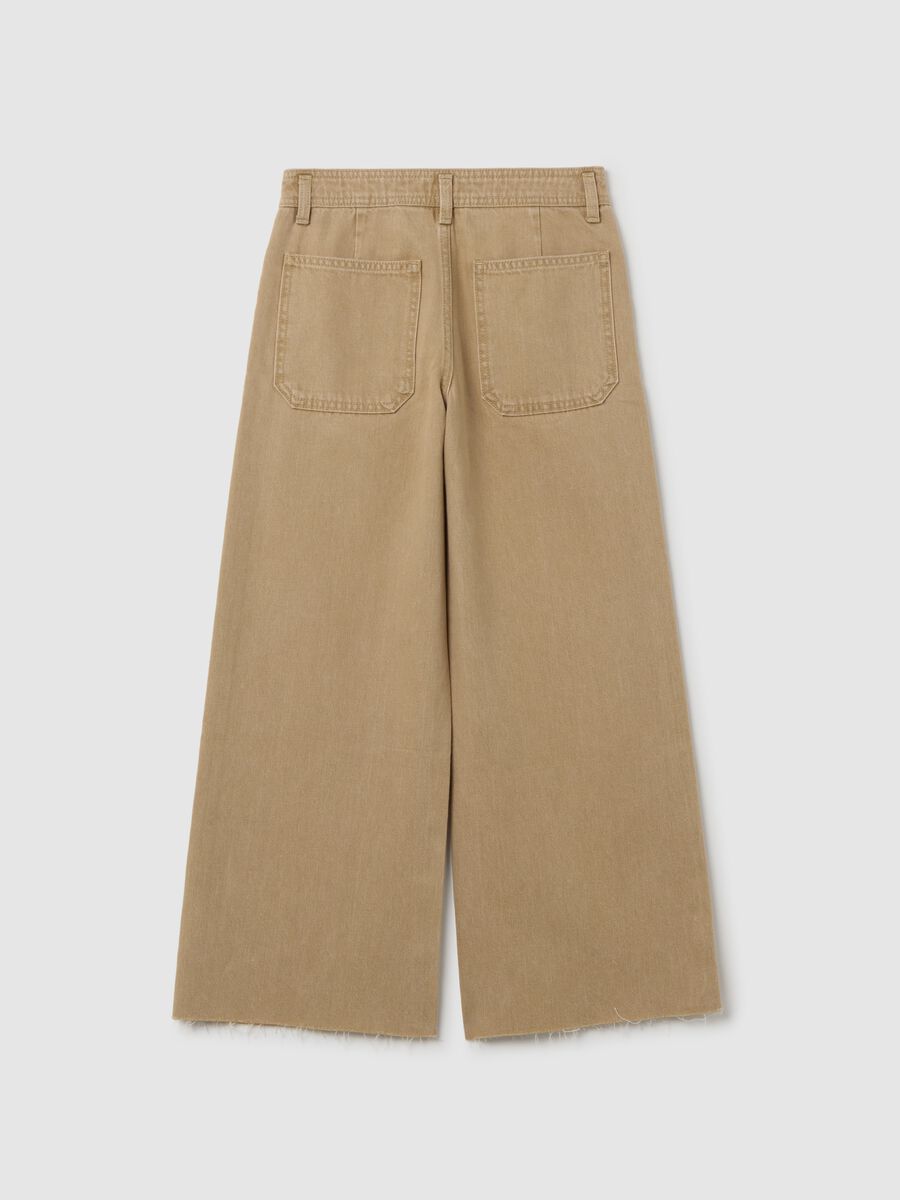 Girls' beige wide leg pure cotton trousers_1