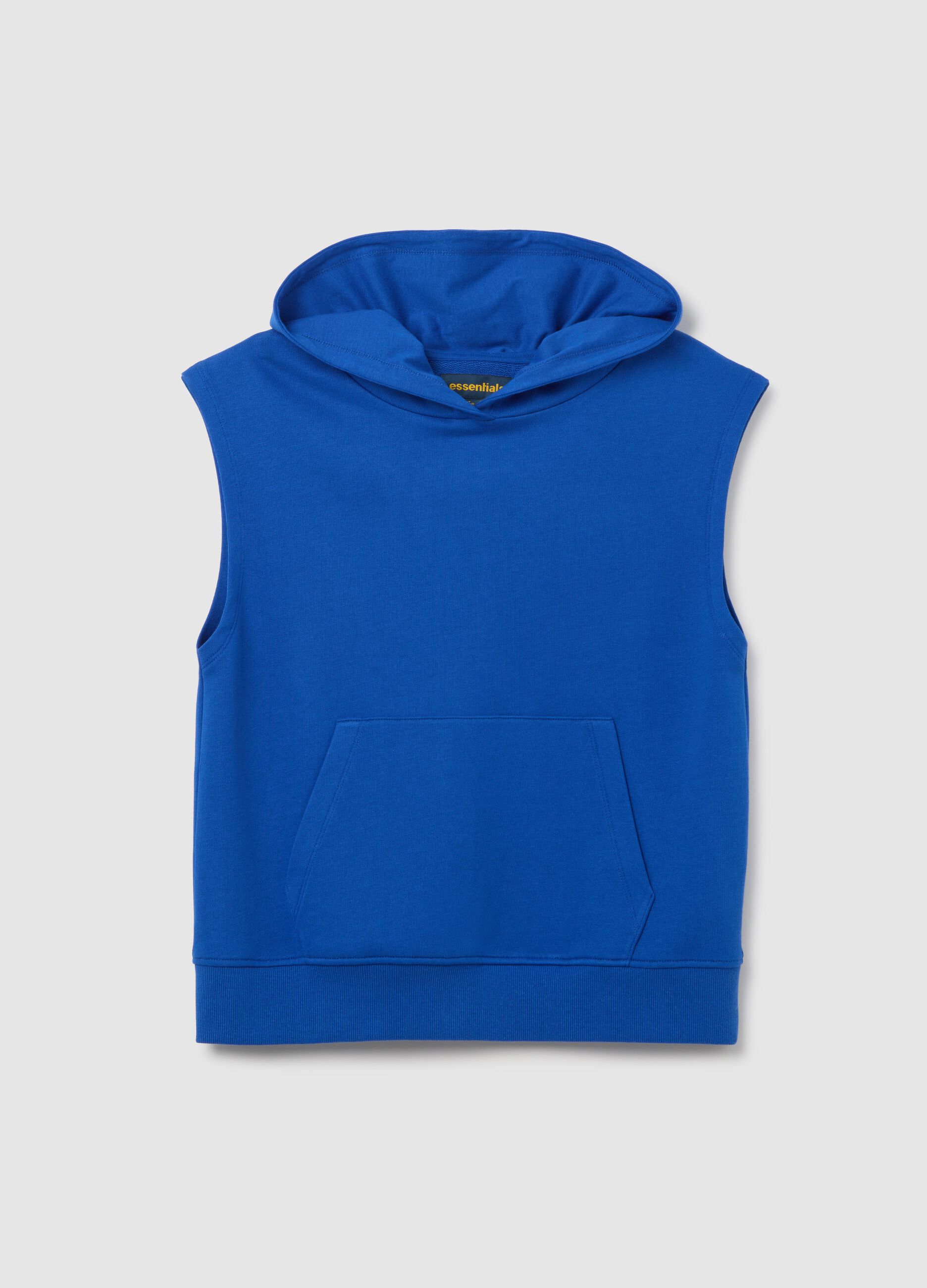 Women's sleeveless blue pure cotton sweatshirt, regular fit
