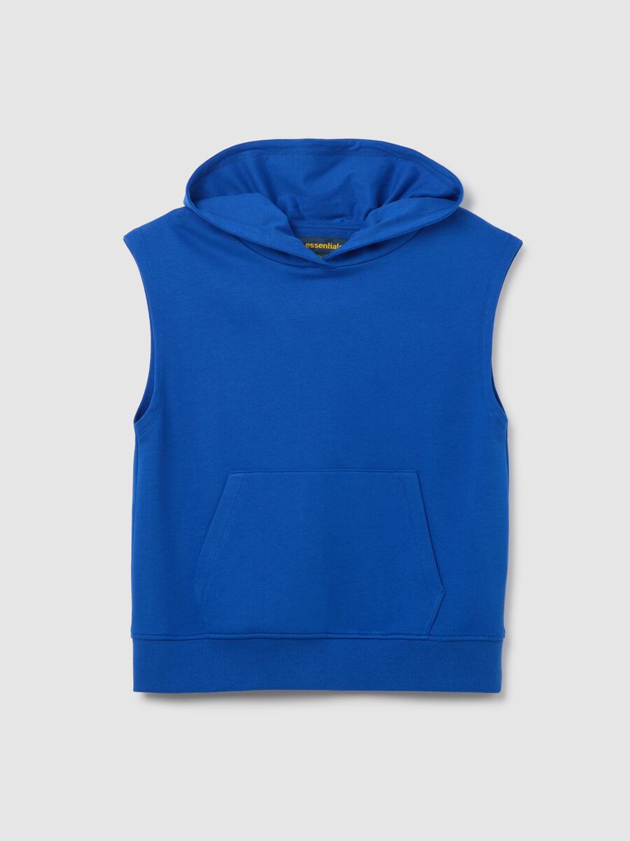 Women's sleeveless blue pure cotton sweatshirt, regular fit_0