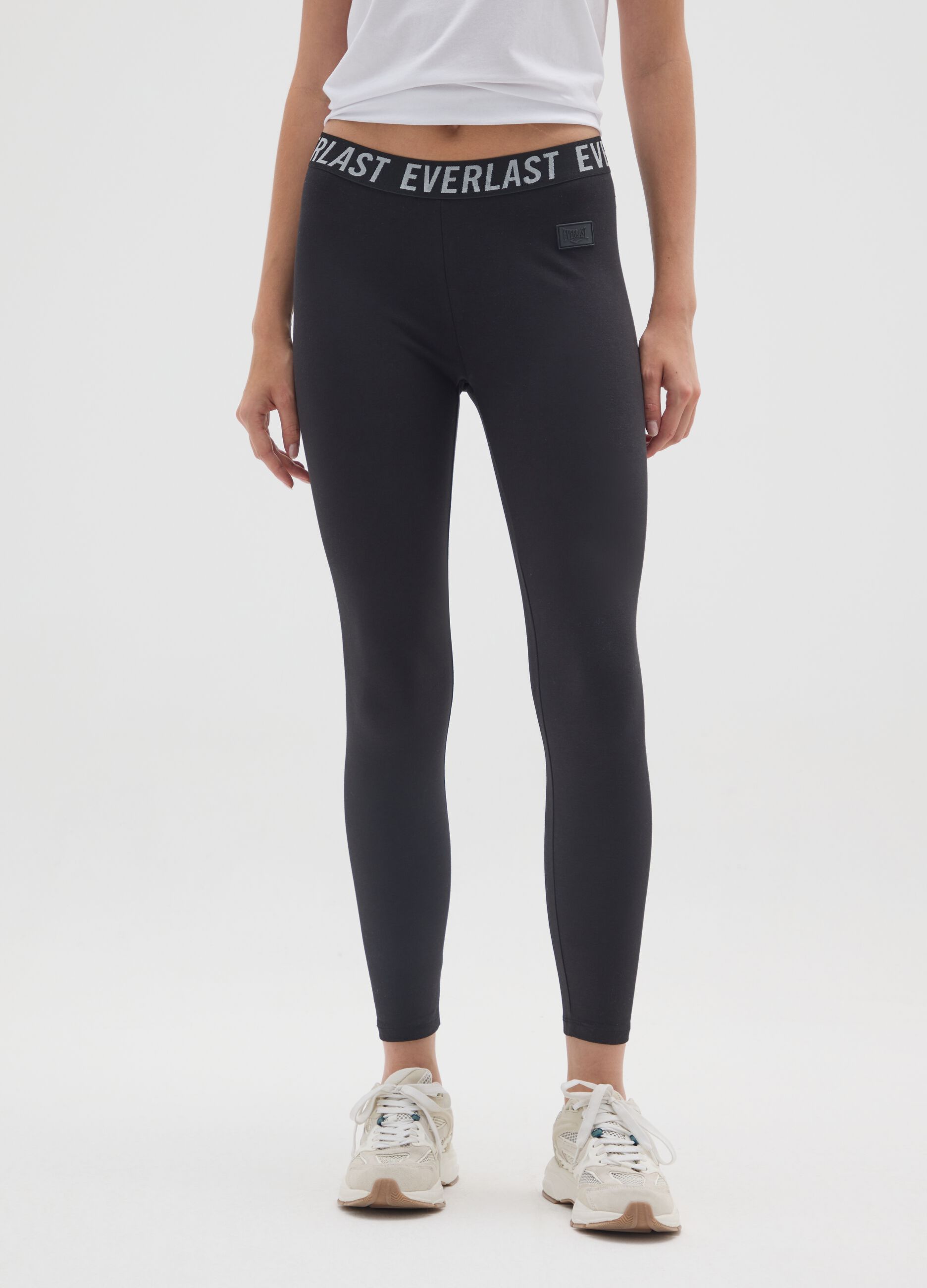 Black Stretch Cotton Regular Fit Leggings Everlast