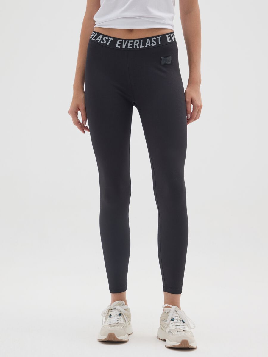 Black Stretch Cotton Regular Fit Leggings Everlast_1
