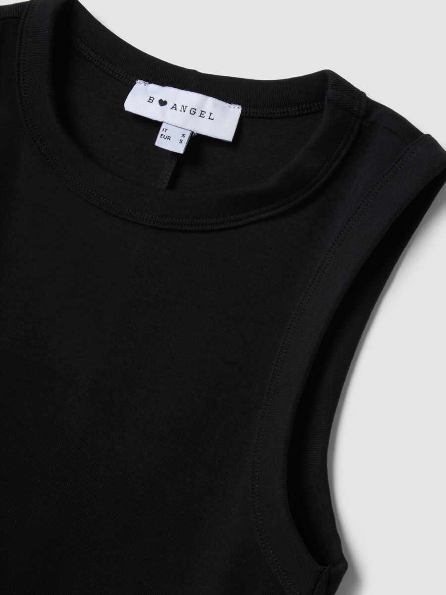 Black cropped stretch cotton tank top_5