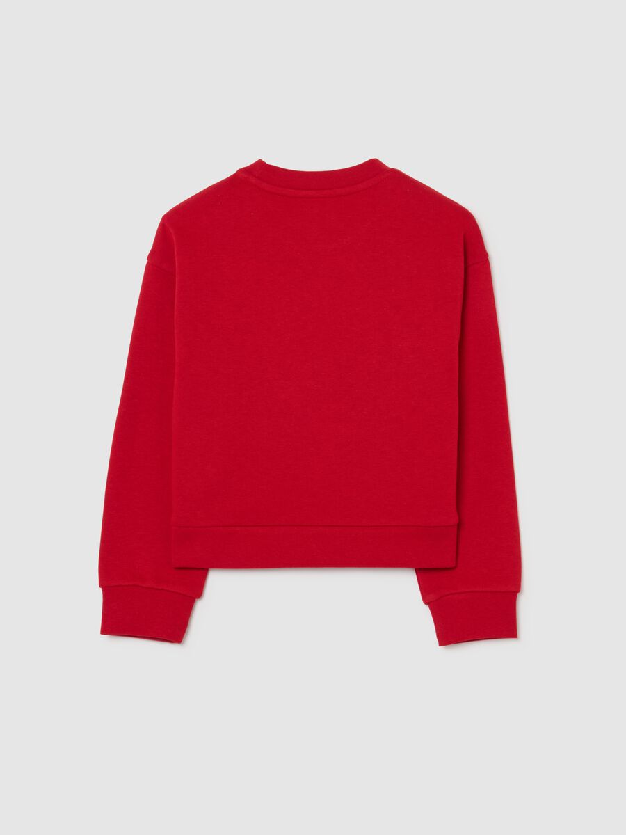 Felpa rossa da bambina in misto cotone regular fit con collo decorato_1