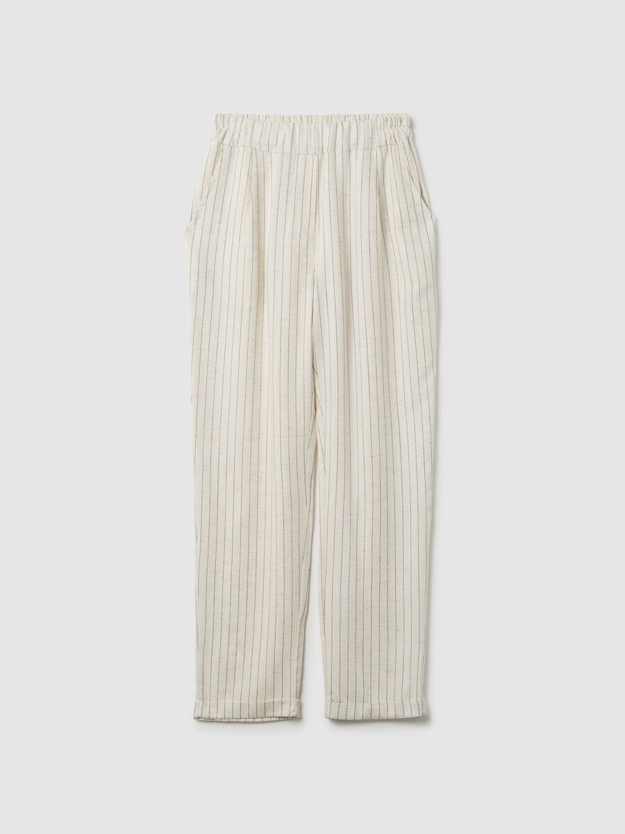 Pantaloni da donna in misto lino bianco regular fit_0
