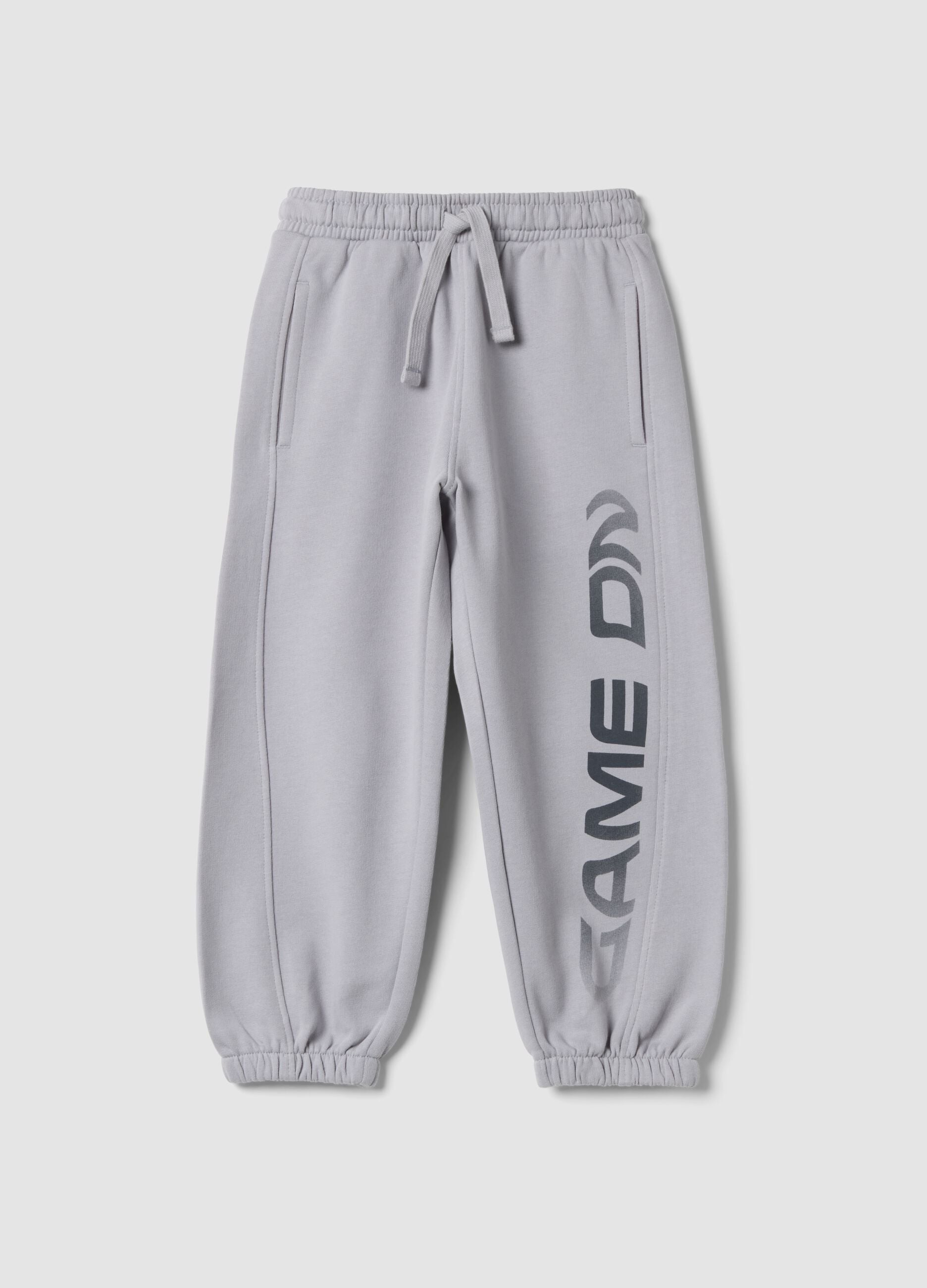 Grey organic cotton jogger trousers with print