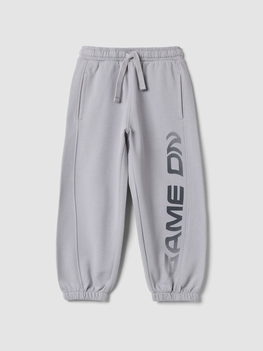Grey organic cotton jogger trousers with print_0