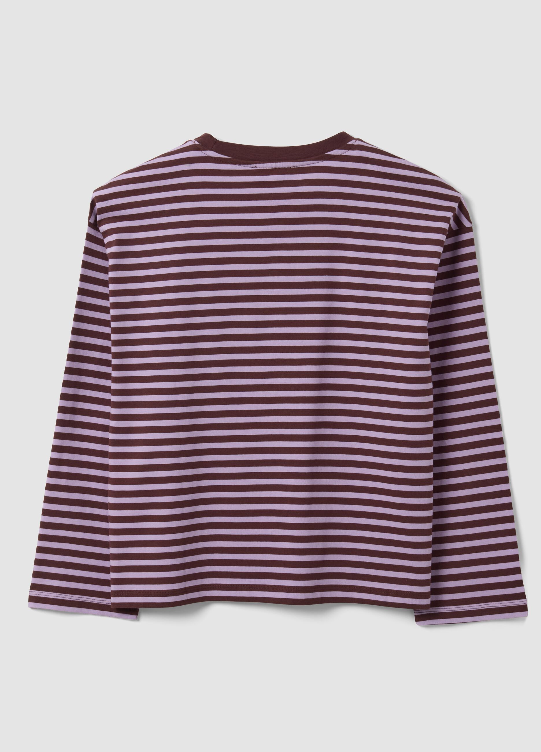 Purple striped pure cotton relaxed-fit crew-neck T-shirt