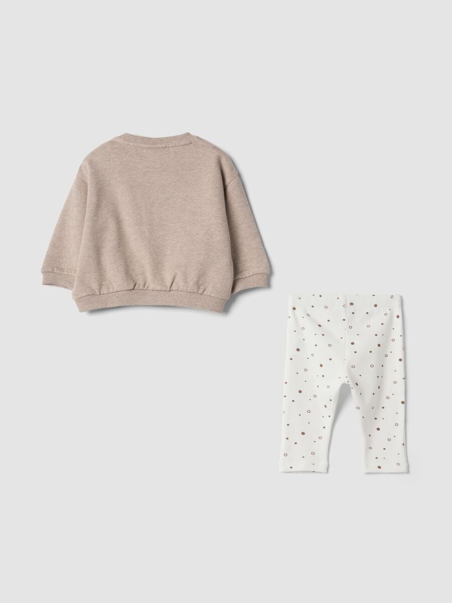 Completo beige in puro cotone organico con felpa e leggings_1