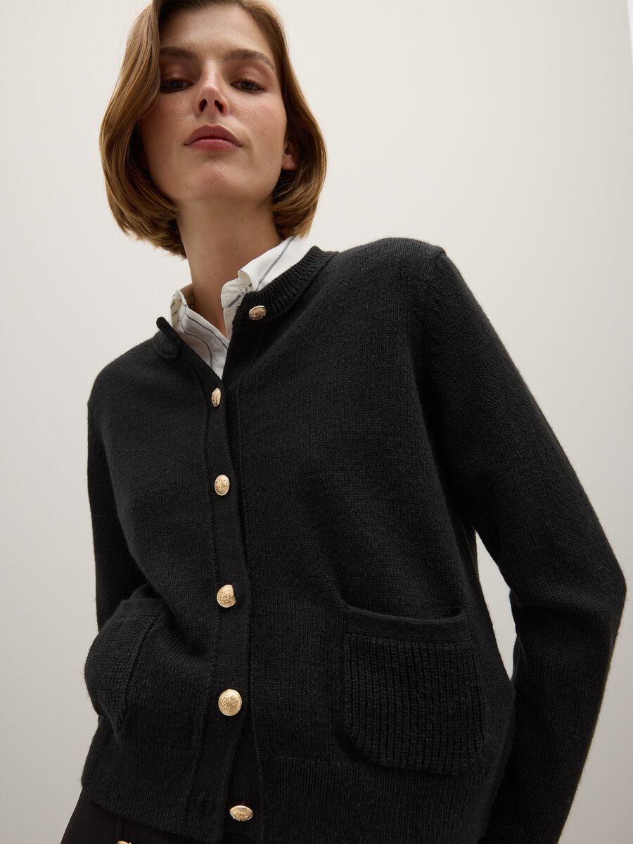 Black Regular Fit Cardigan with Buttons_3