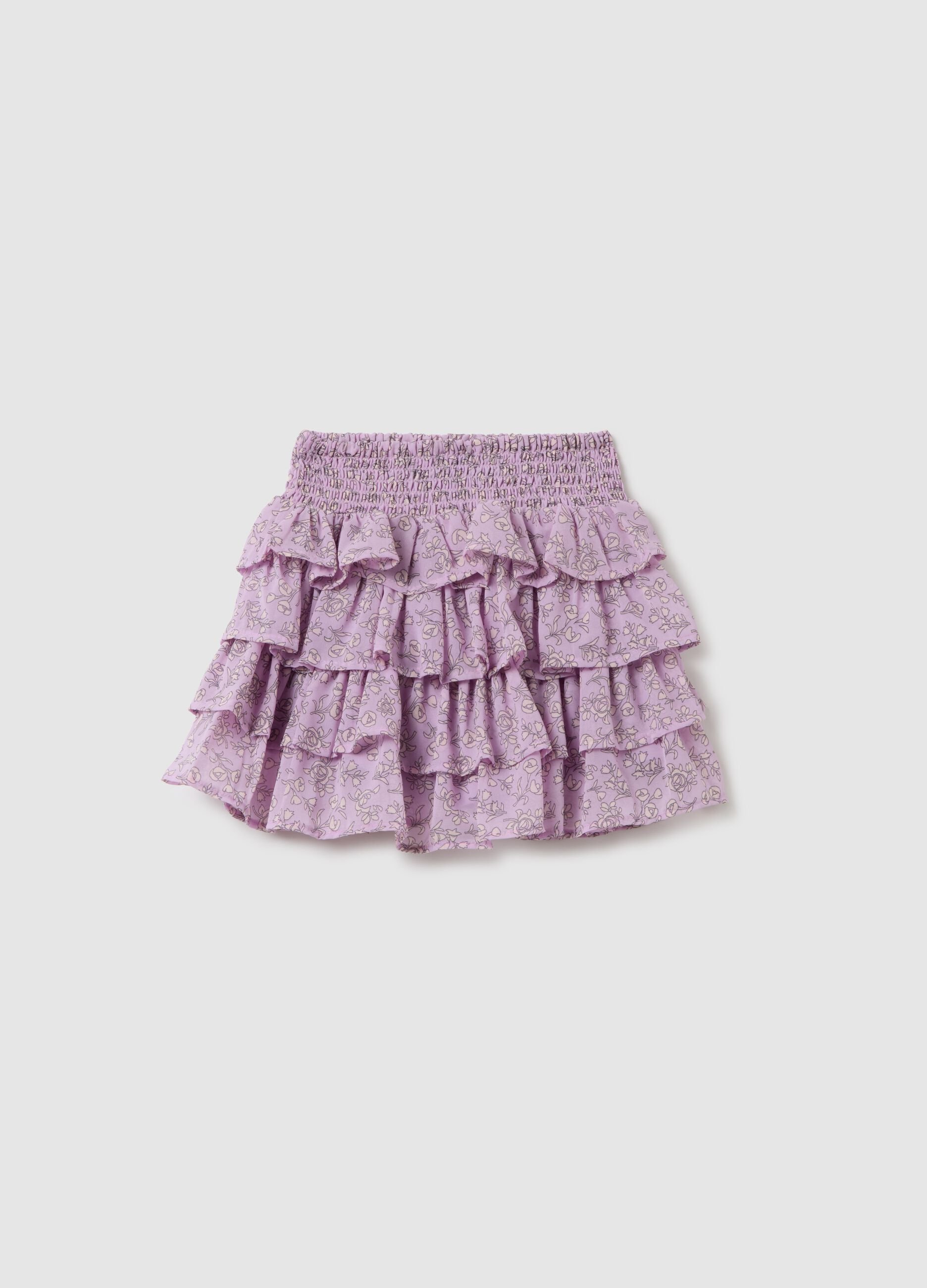 Girls' Mixed Skirt with Purple Floral Print