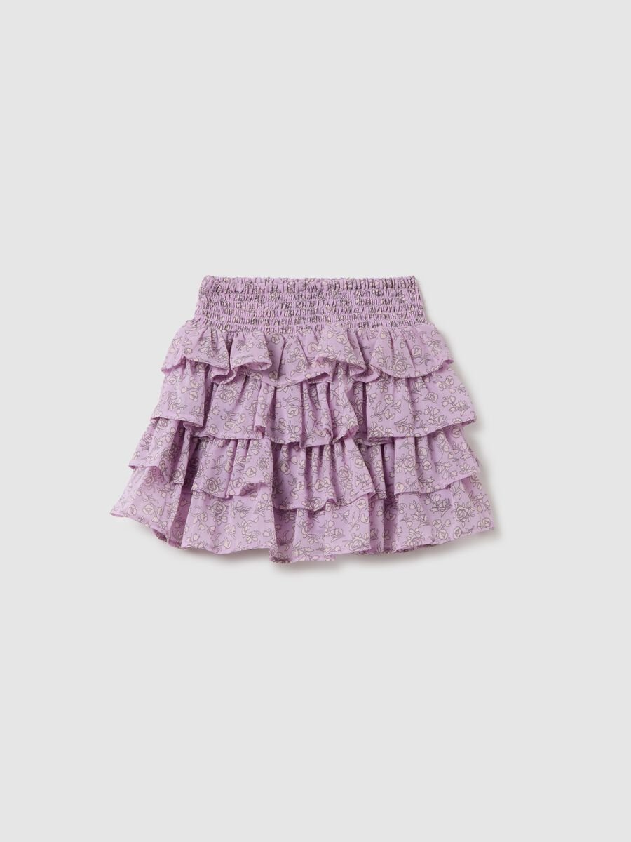 Girls' Mixed Skirt with Purple Floral Print_1