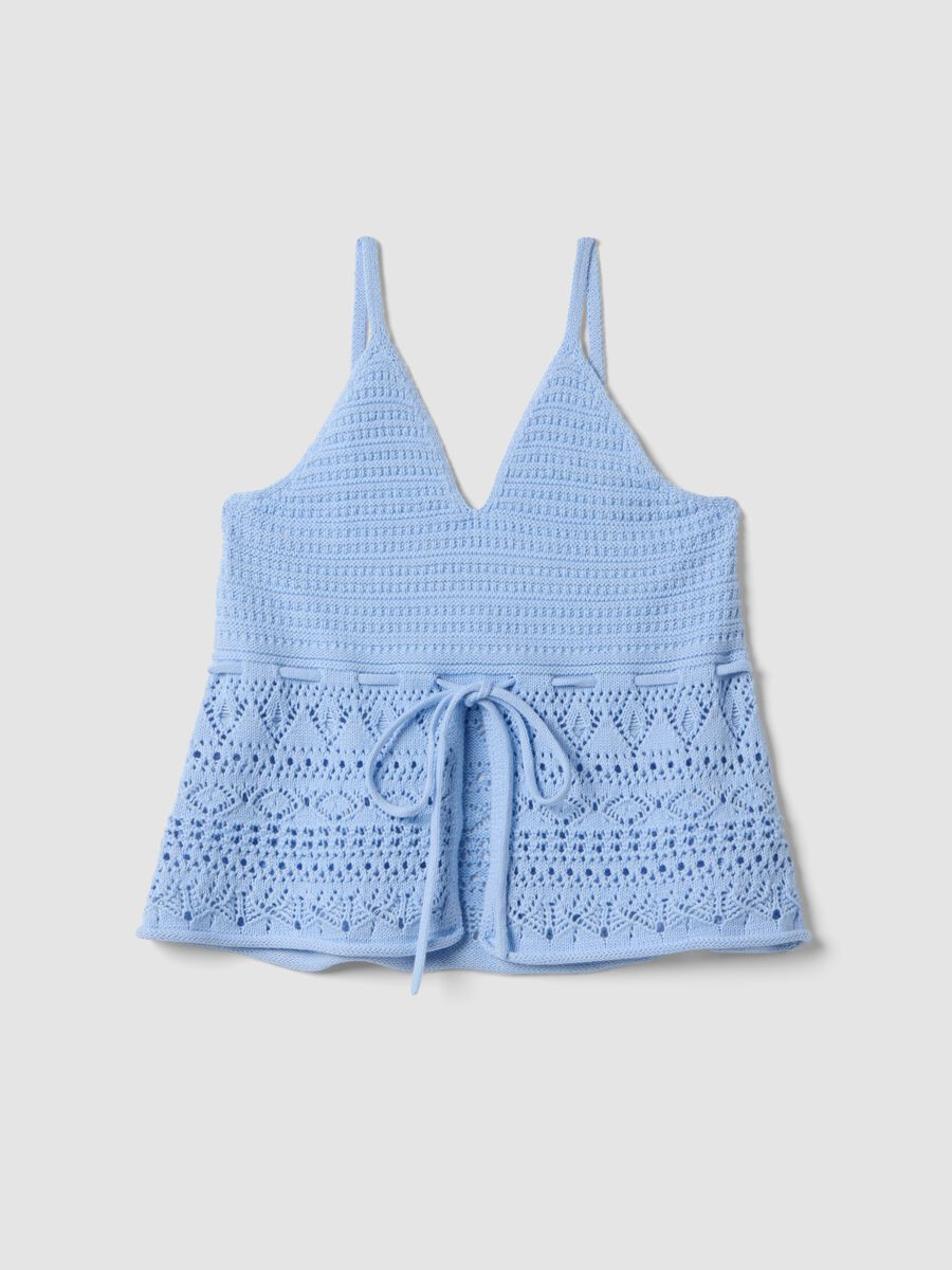 Sky-blue pure cotton regular-fit top with openwork texture_0