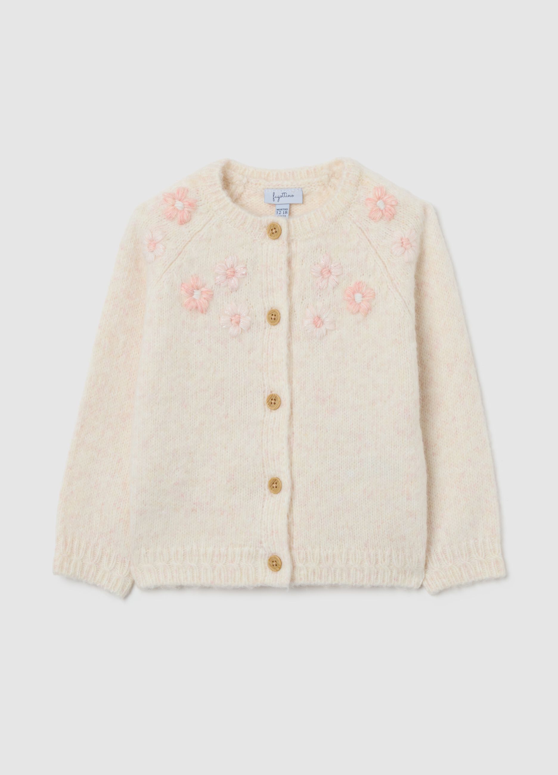 White regular fit baby cardigan with floral embroidery