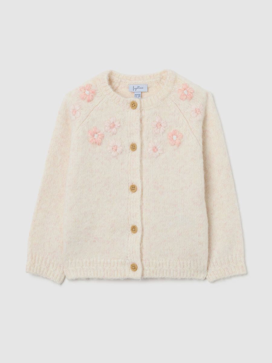 White regular fit baby cardigan with floral embroidery_0