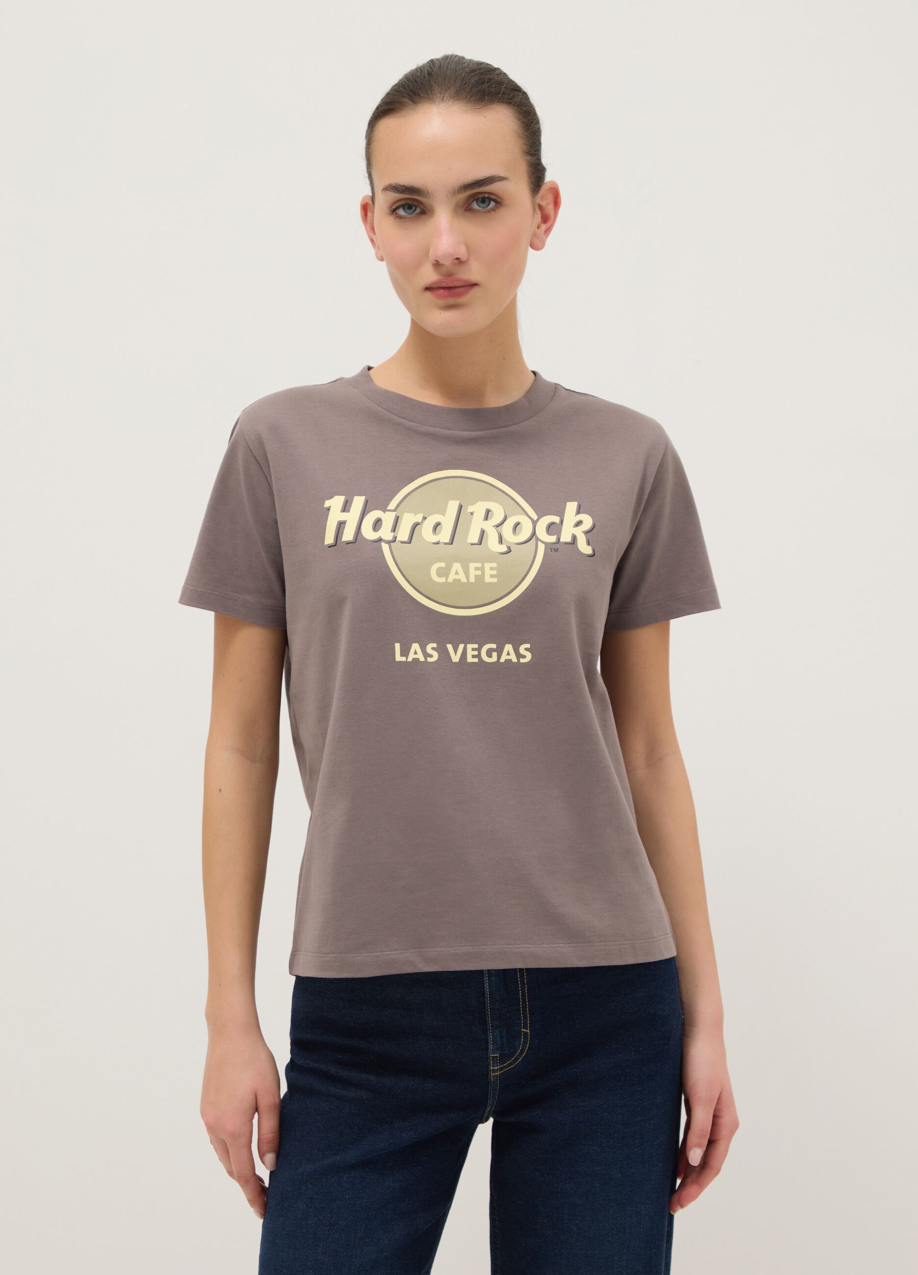 Grey pure cotton regular fit T-shirt with Hard Rock Cafe logo